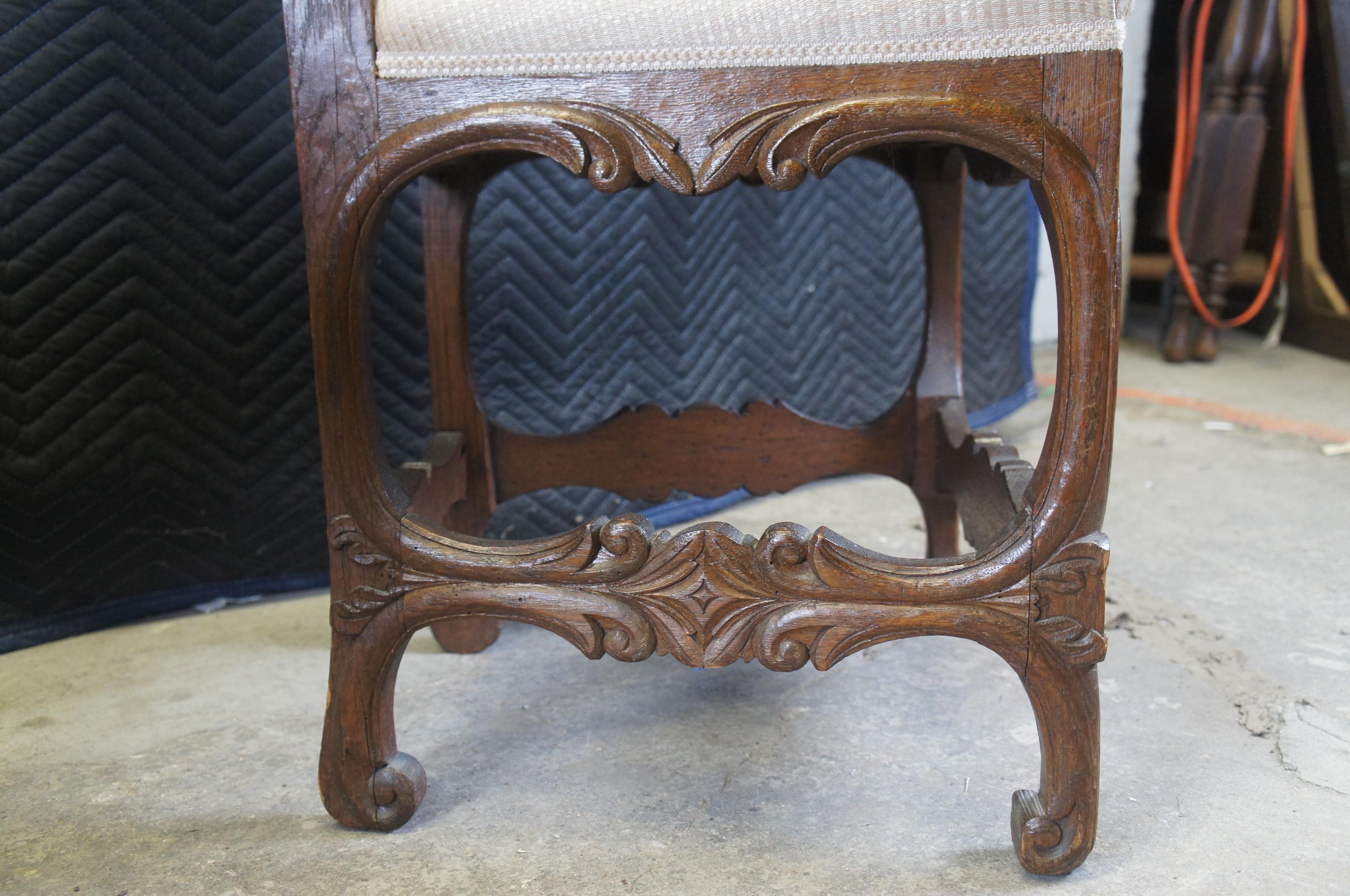 2 Antique German Baroque Carved Oak & Mahogany Inlaid Dining Chairs For Sale 2