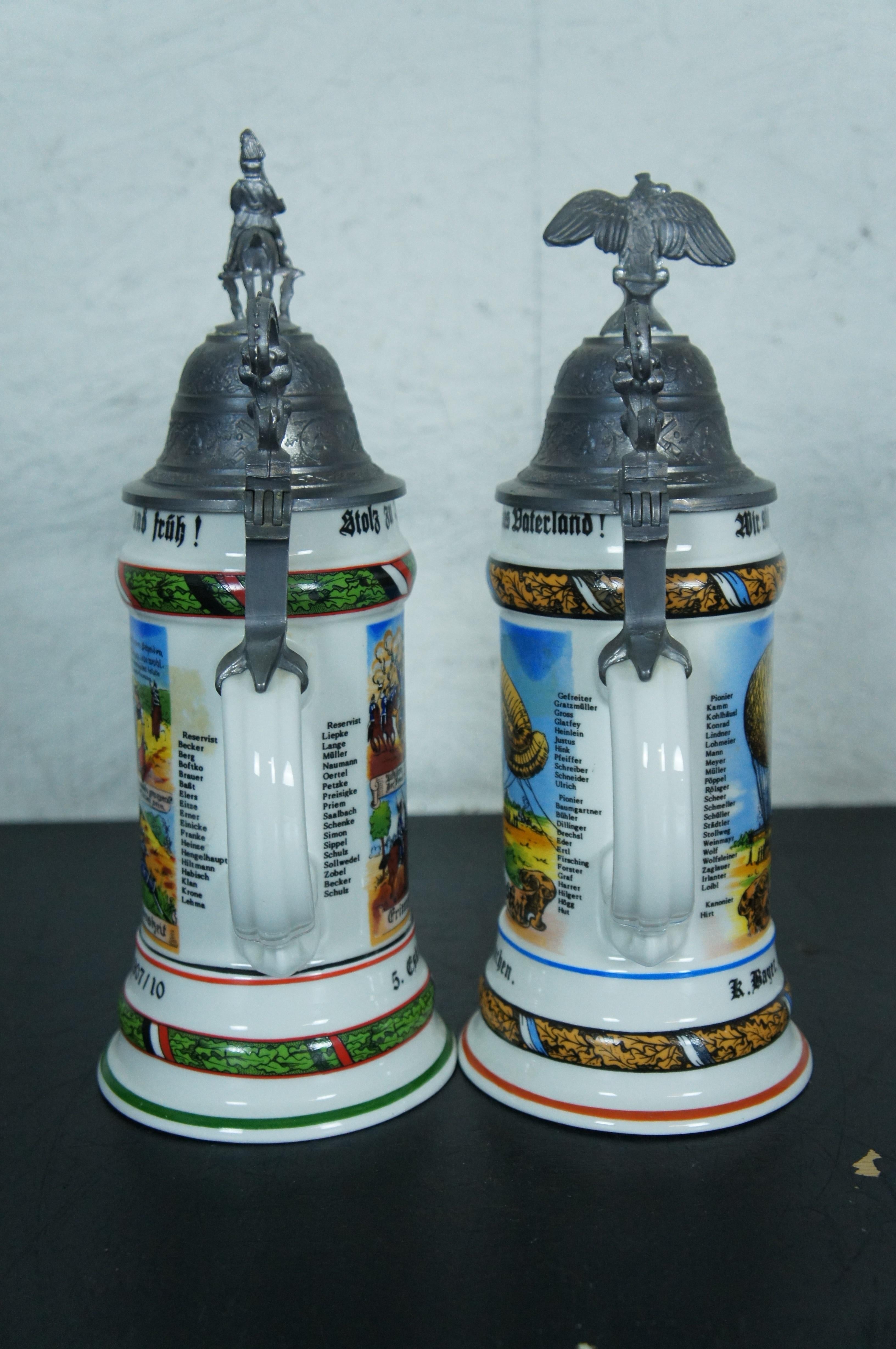 2 anciens Steins à bière à couvercle en porcelaine lithopane de la cavalerie régimentaire allemande de 12 pouces en vente 1