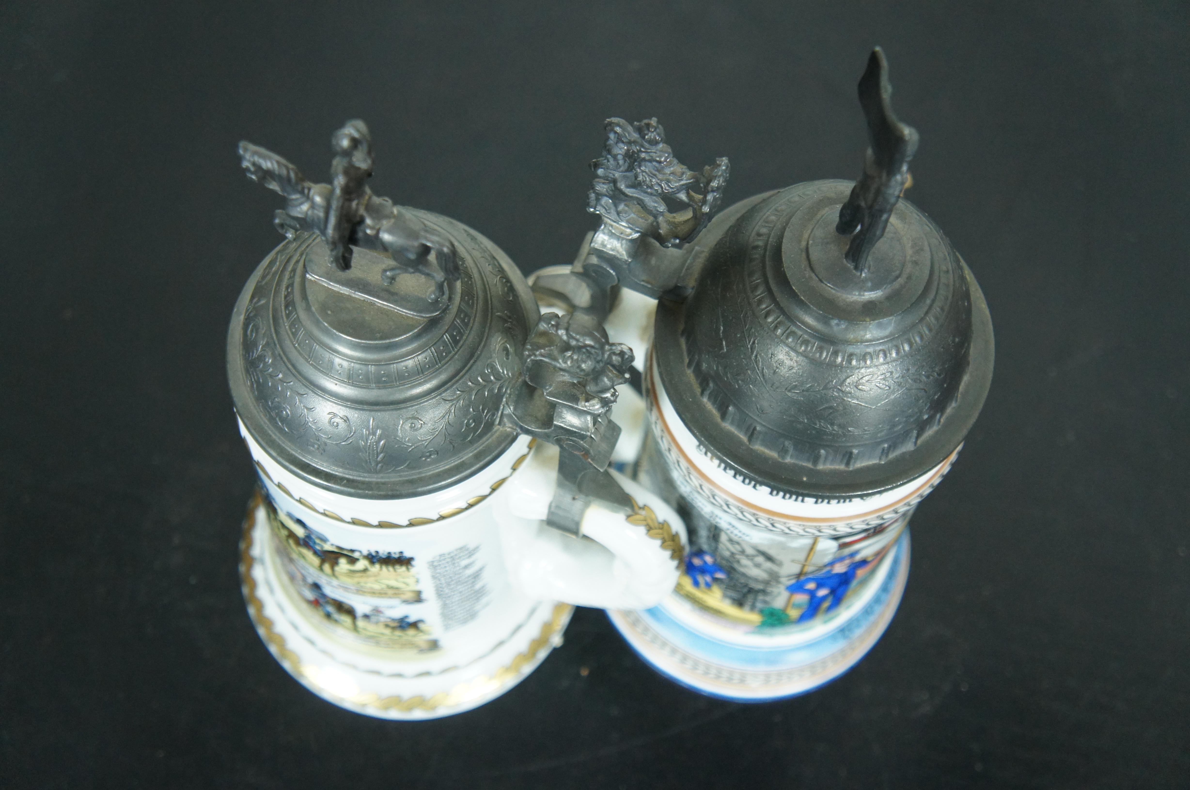 2 Antique German Cavalry Regimental & Reservist Lithopane Porcelain Beer Steins 1