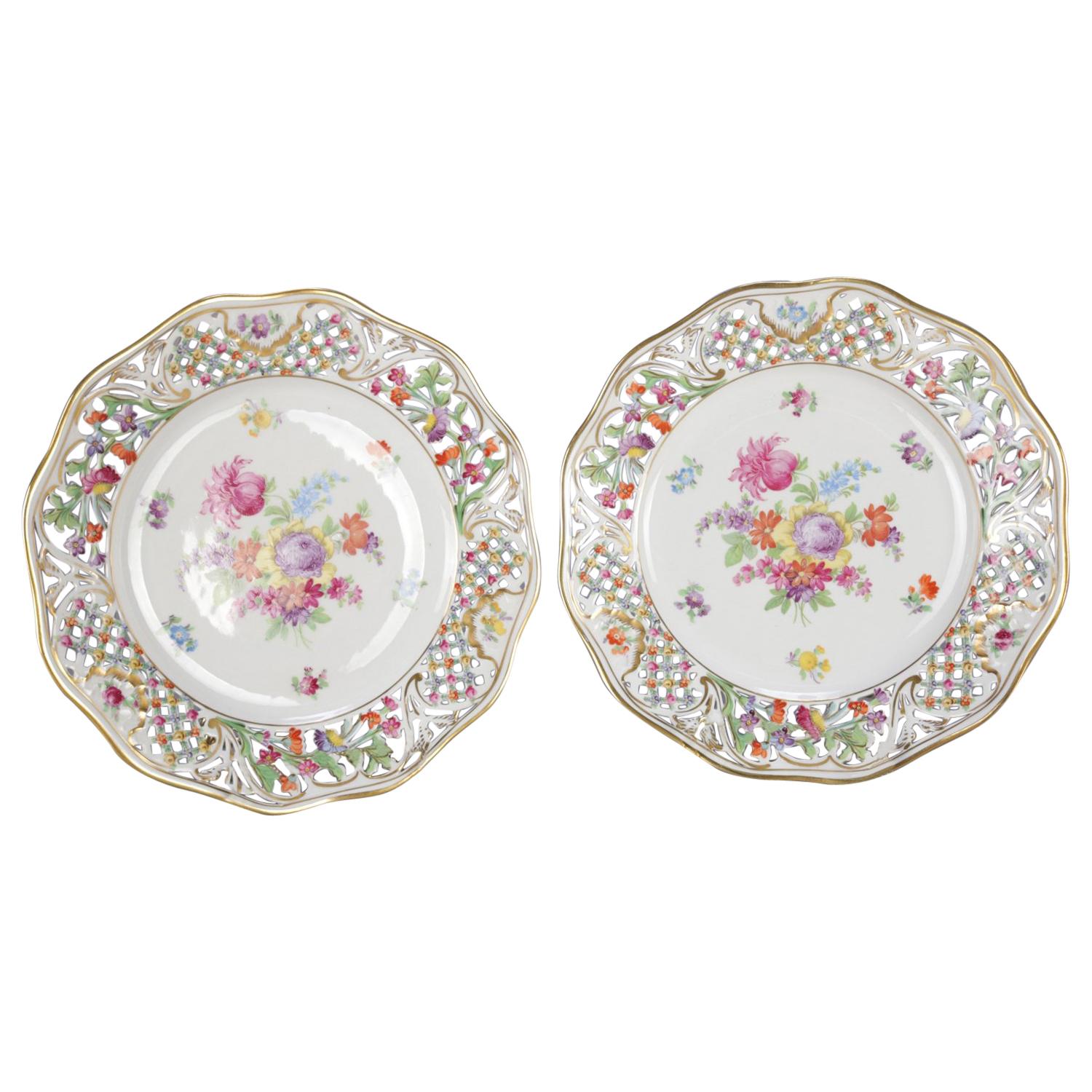 2 Antique German Pierced Hand Painted and Gilt Floral Porcelain Plates by  Shumann at 1stDibs | german porcelain plates, antique german plates, hand  painted antique plates