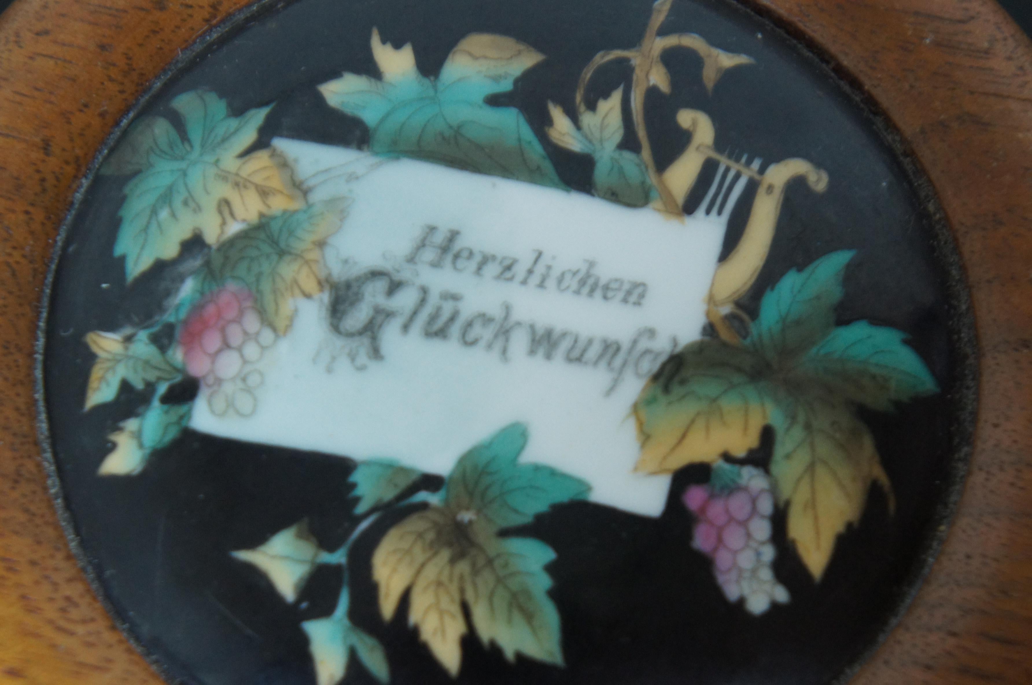 2 Antique German Porcelain Wood Framed Wall Plaque Sign Congratulations For Sale 1