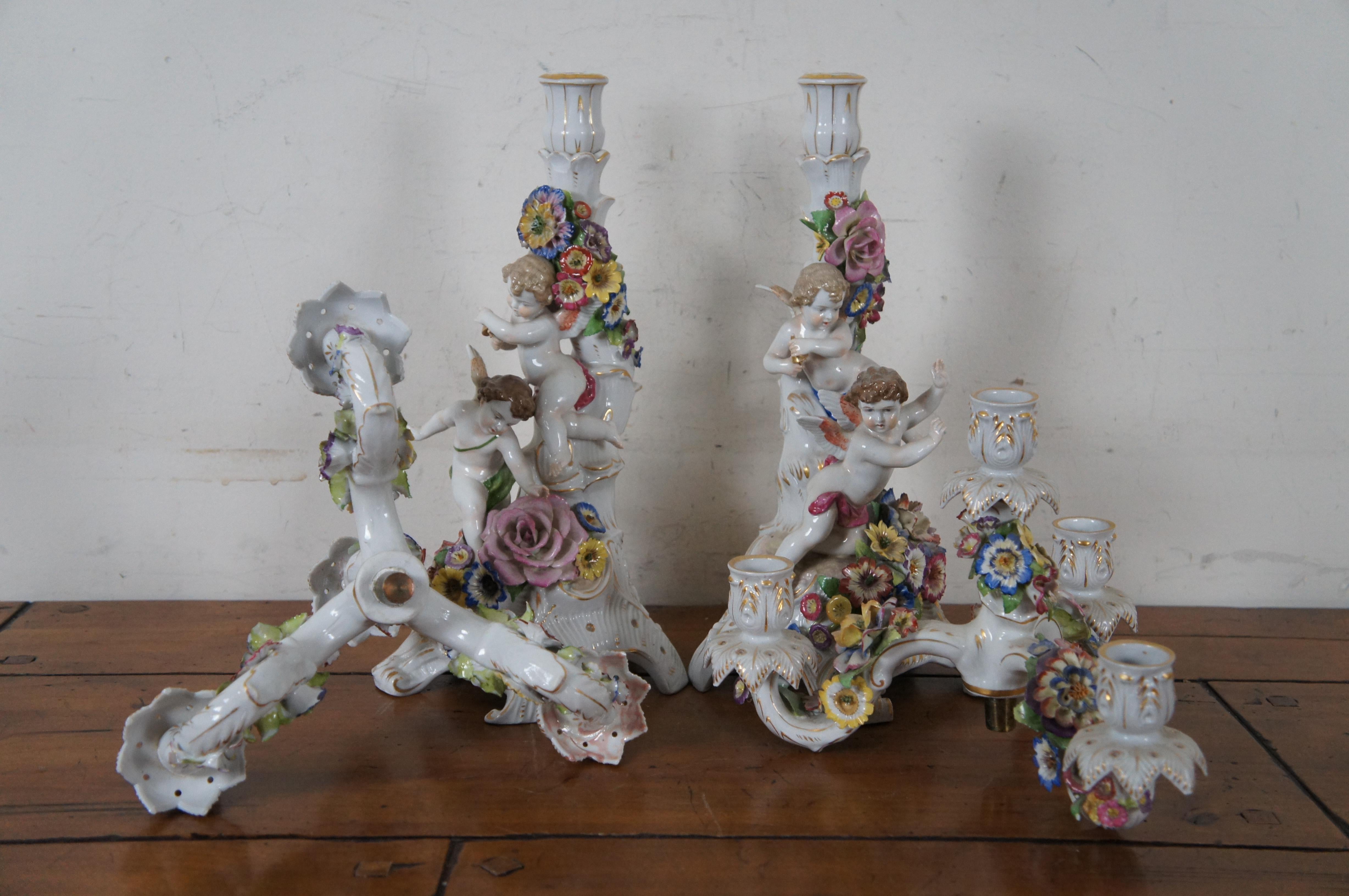 2 antike deutsche Von Schierholz Dresden Porcelain Kerzenständer Kandelaber 20