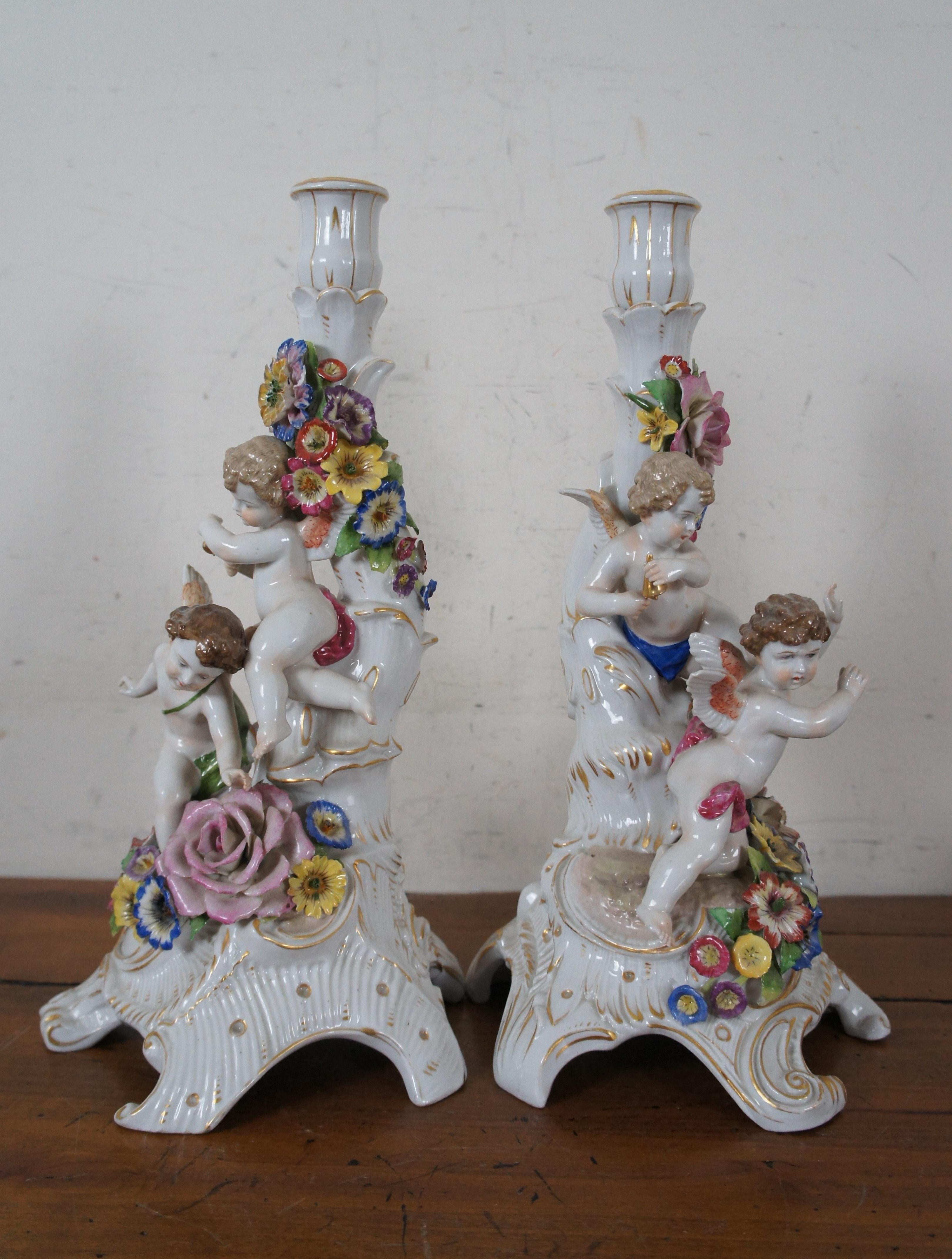 2 antike deutsche Von Schierholz Dresden Porcelain Kerzenständer Kandelaber 20