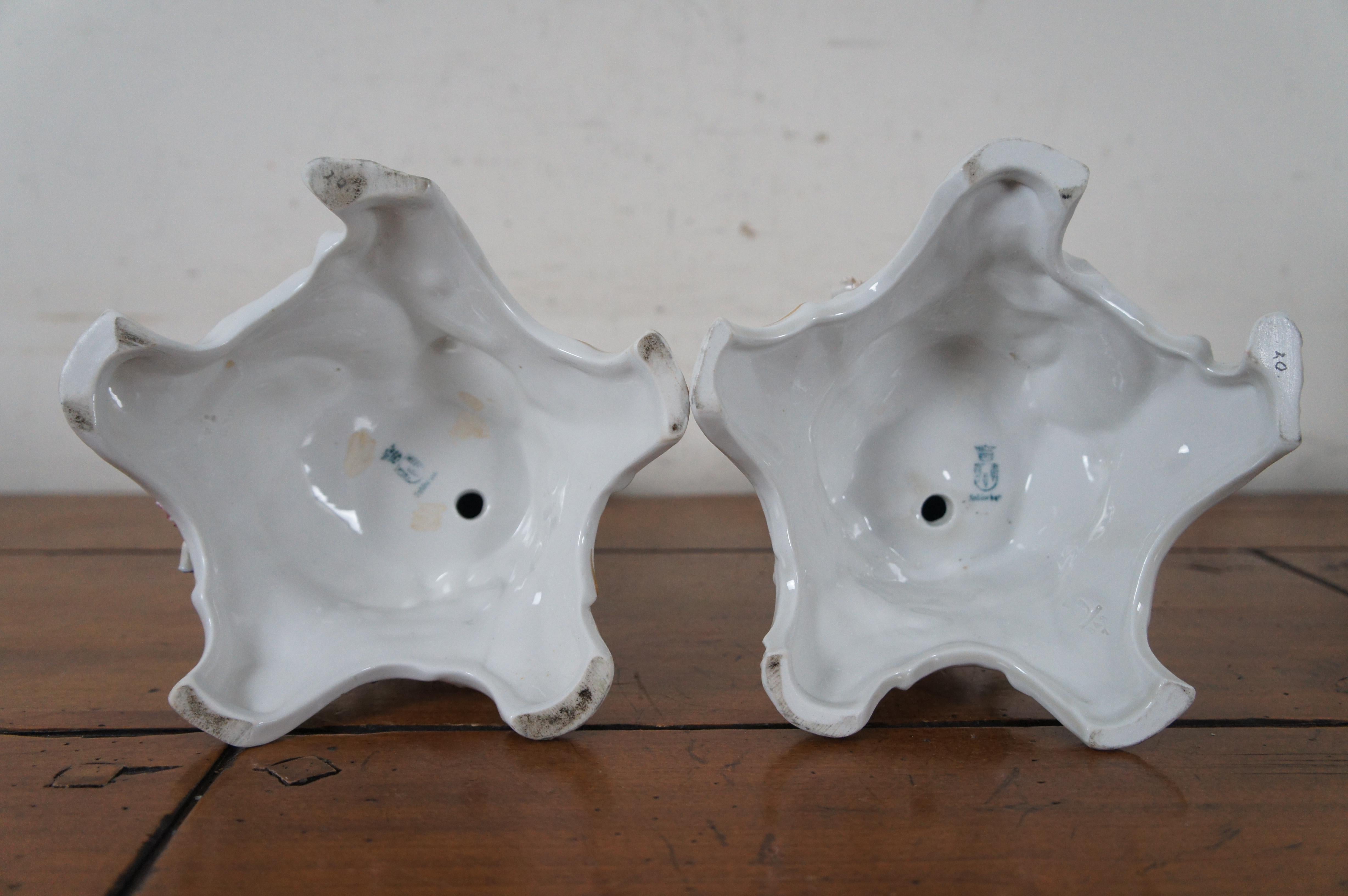 2 antike deutsche Von Schierholz Dresden Porcelain Kerzenständer Kandelaber 20