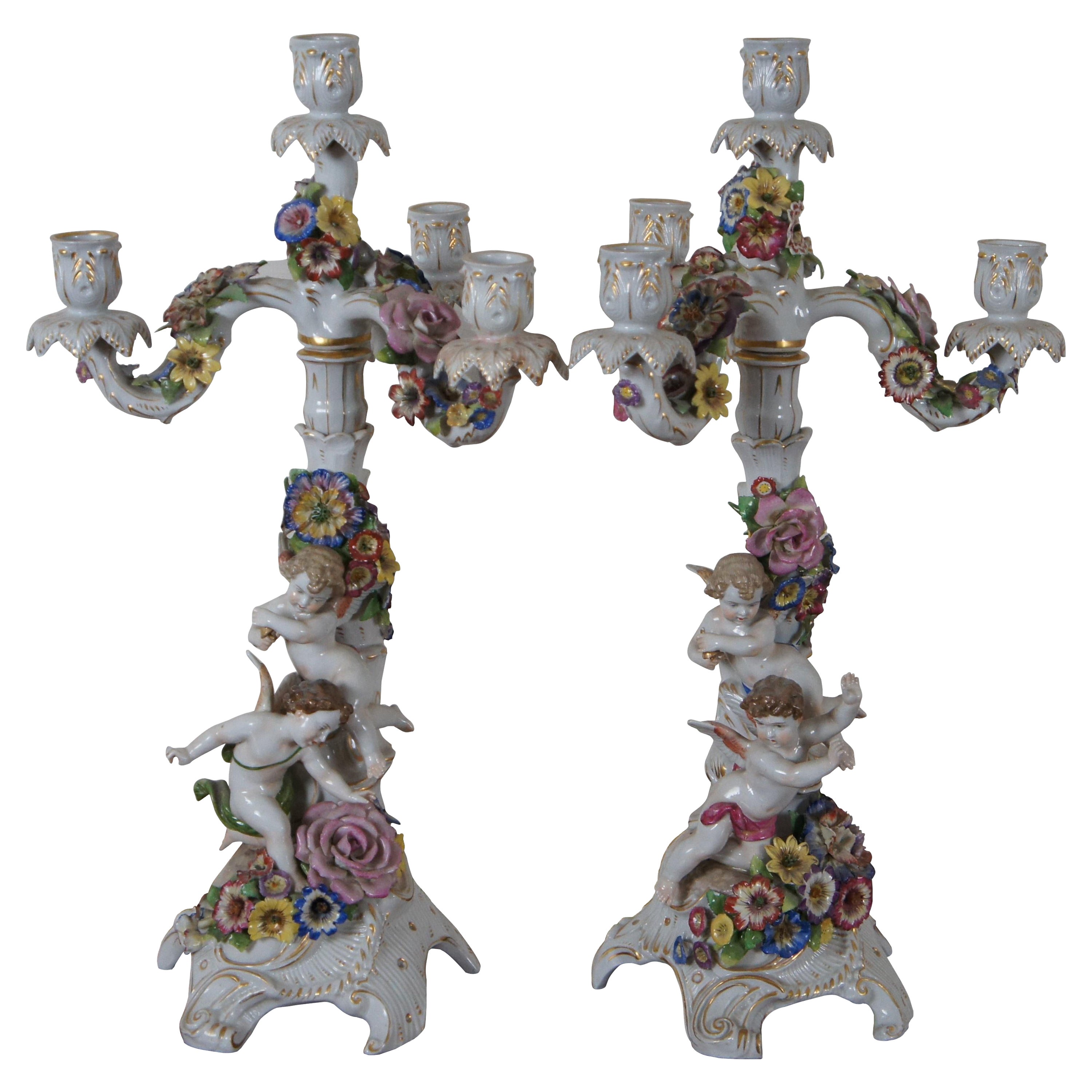 2 antike deutsche Von Schierholz Dresden Porcelain Kerzenständer Kandelaber 20"