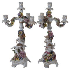 2 antike deutsche Von Schierholz Dresden Porcelain Kerzenständer Kandelaber 20"