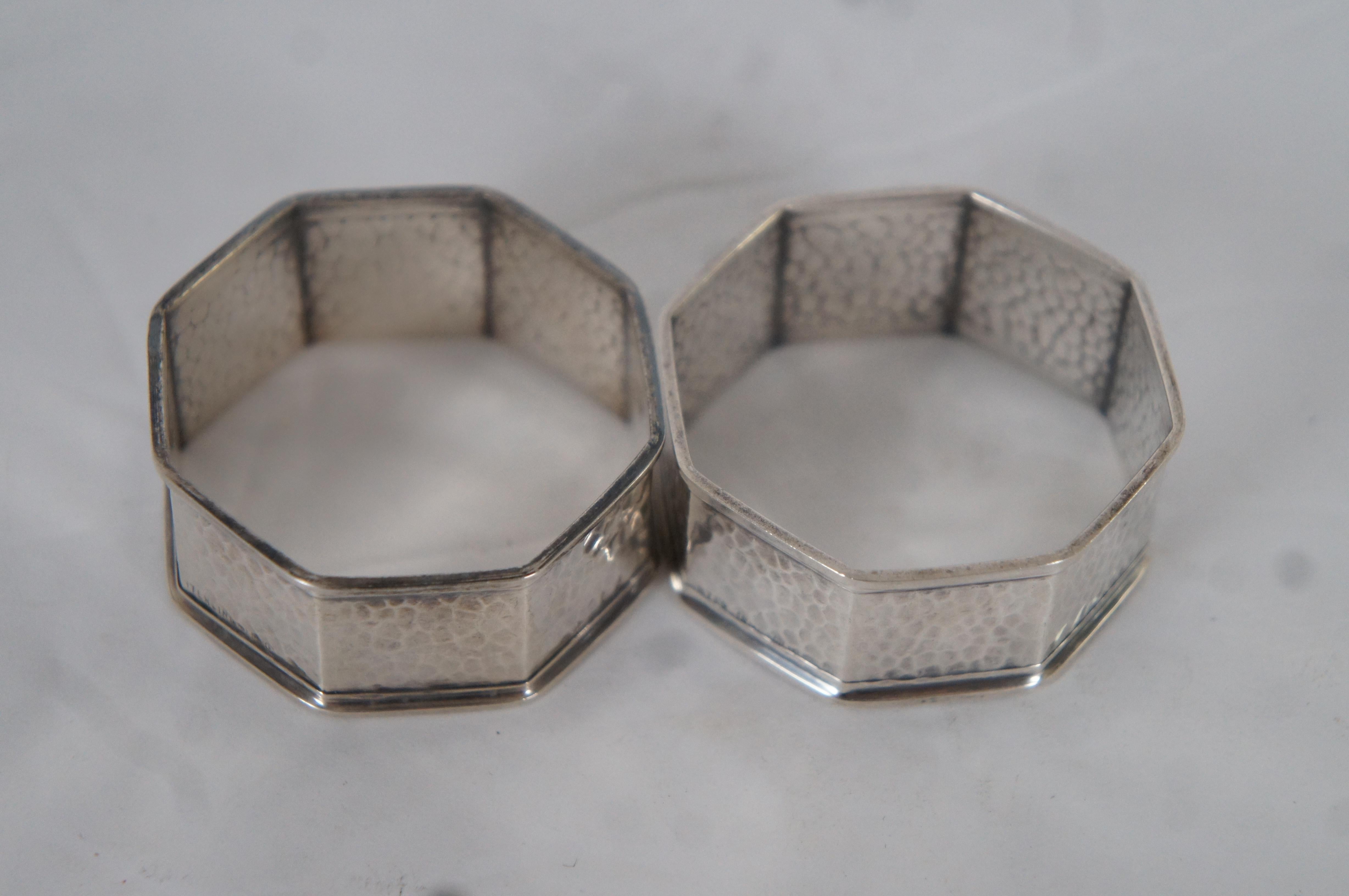2 Antique GH French & Co Hammered Sterling Octagonal Napkin Rings 19g In Good Condition In Dayton, OH
