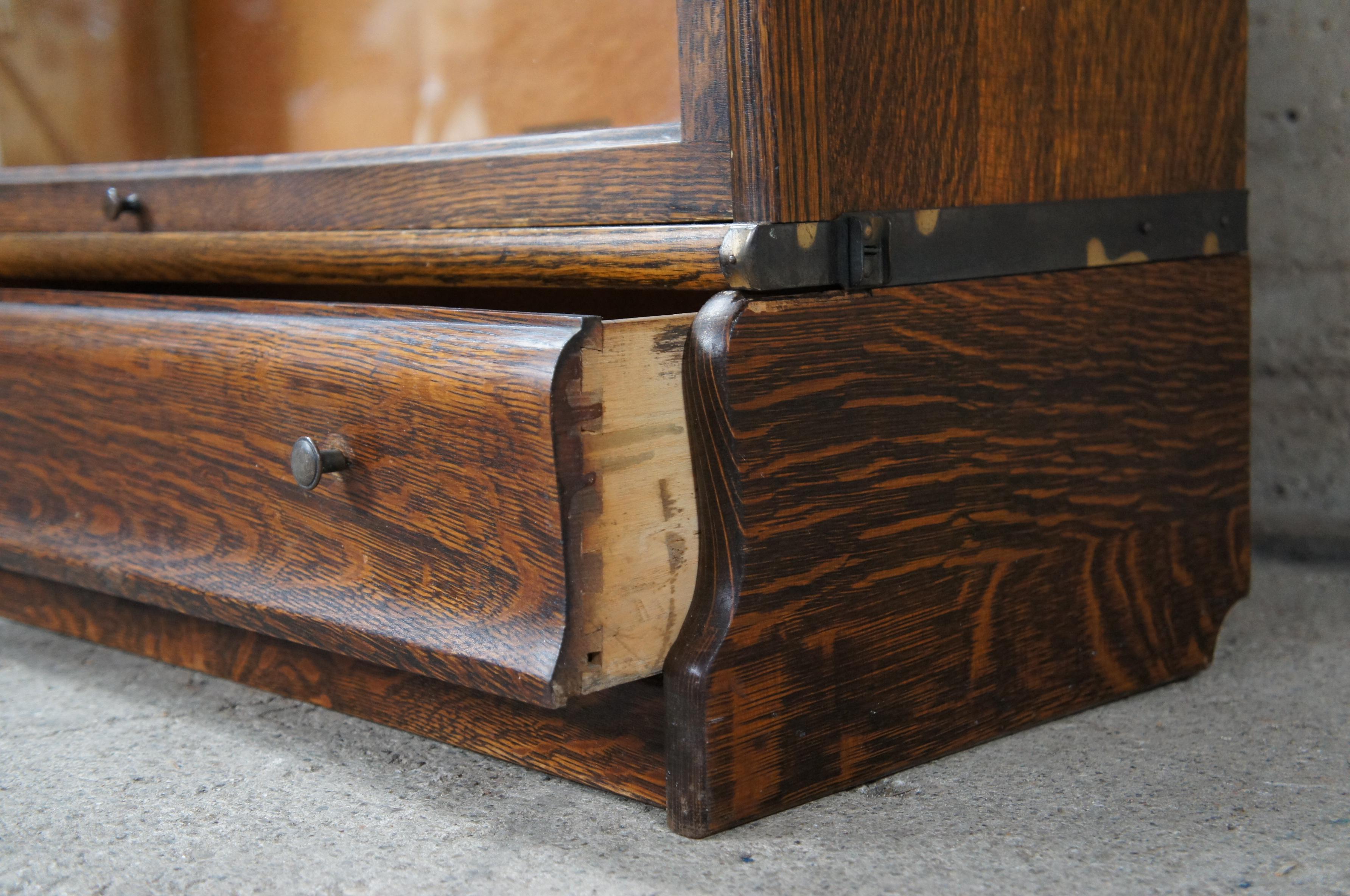 2 Antique Globe Wernicke Quartersawn Oak Mission Barrister Library Bookcase Pair 3