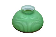 2 Antique Green Ribbed Glass Chandelier Oil Lamp Shades 11"