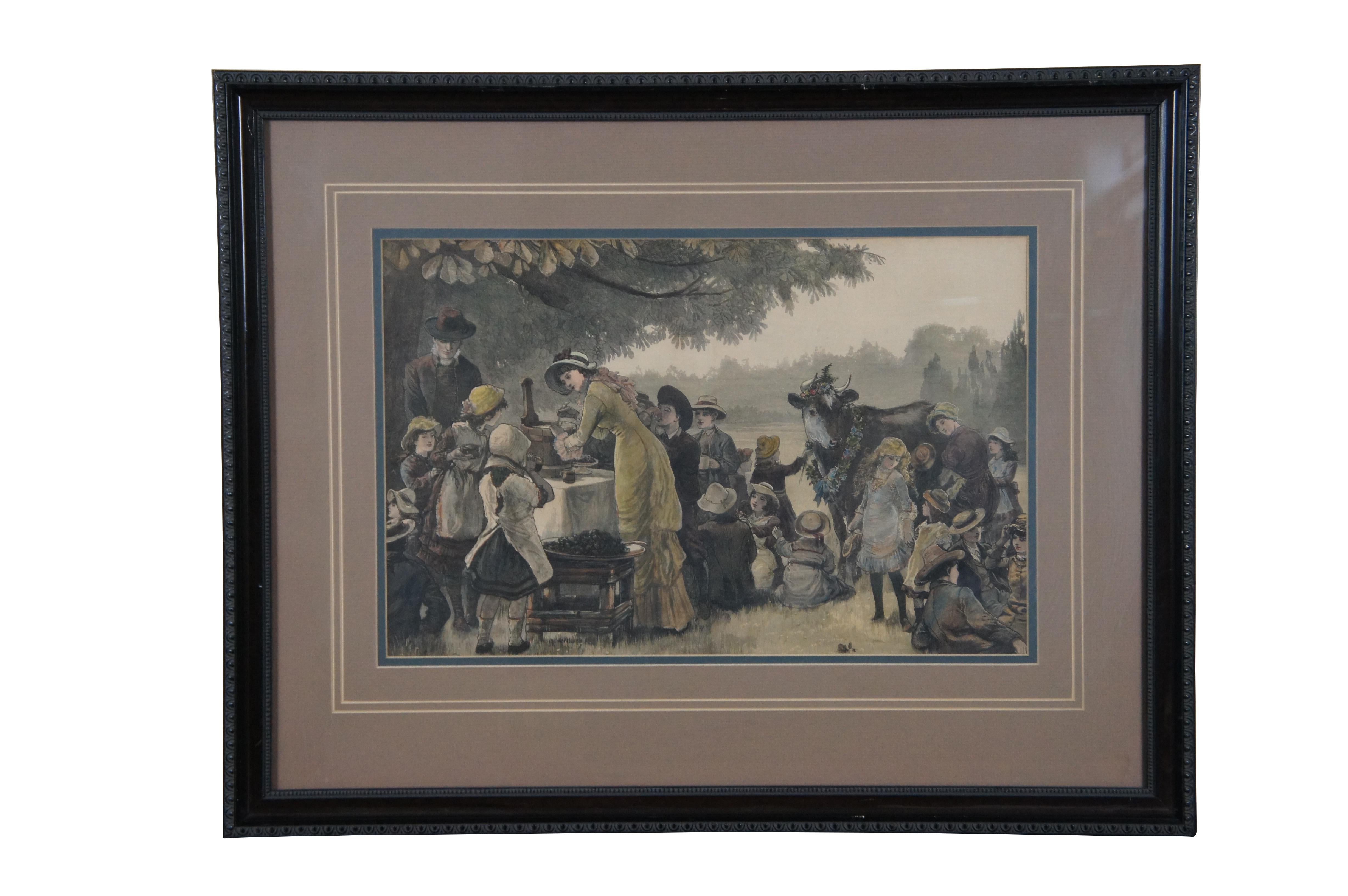 Victorian 2 Antique Harry Furniss Eton Harrow Cricket Match Day in Arcadia Engravings 27