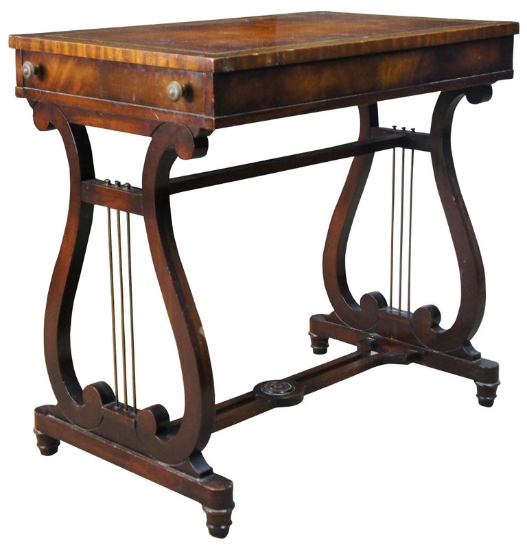 2 Antique Heirloom Weiman Flame Mahogany Leather Top Lyre Shaped Side