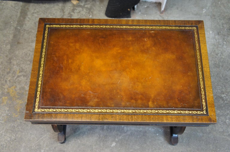 2 Antique Heirloom Weiman Flame Mahogany Leather Top Lyre Shaped Side