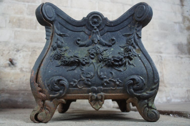 2 Antique High Relief Black Cast Iron Victorian Flower Garden Planters