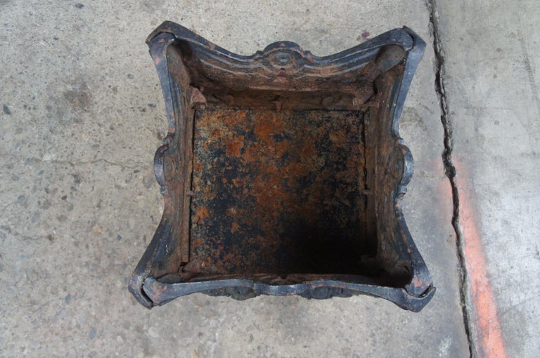 2 Antique High Relief Black Cast Iron Victorian Flower Garden Planters