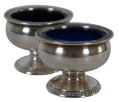 2 Antique Hirsch 486 Sterling Silver & Cobalt Glass Footed Salt Cellars 133g