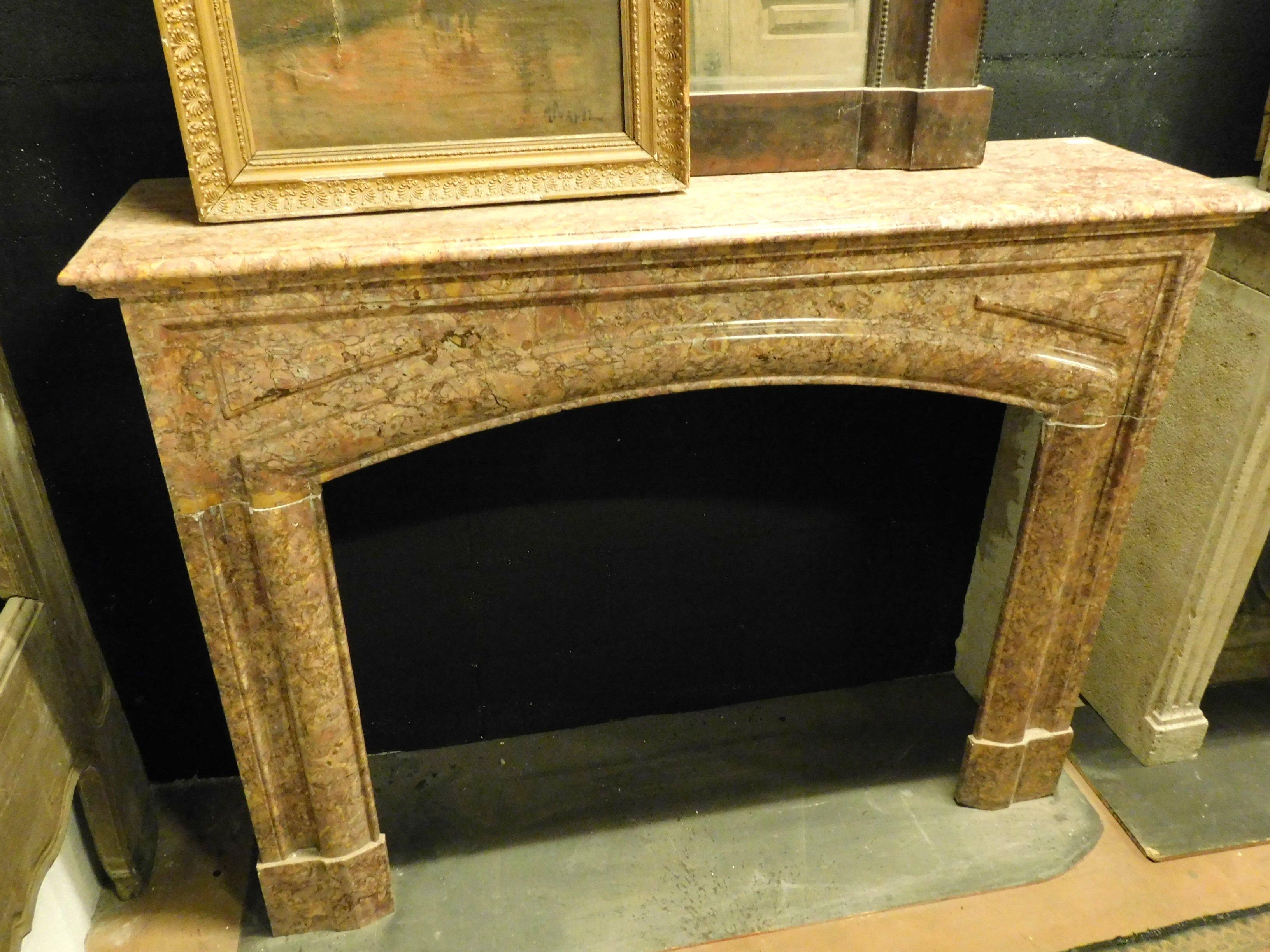 2 Antique Identical Fireplaces, Red Marble with Curved Mouth, Late 1800, Italy For Sale 3