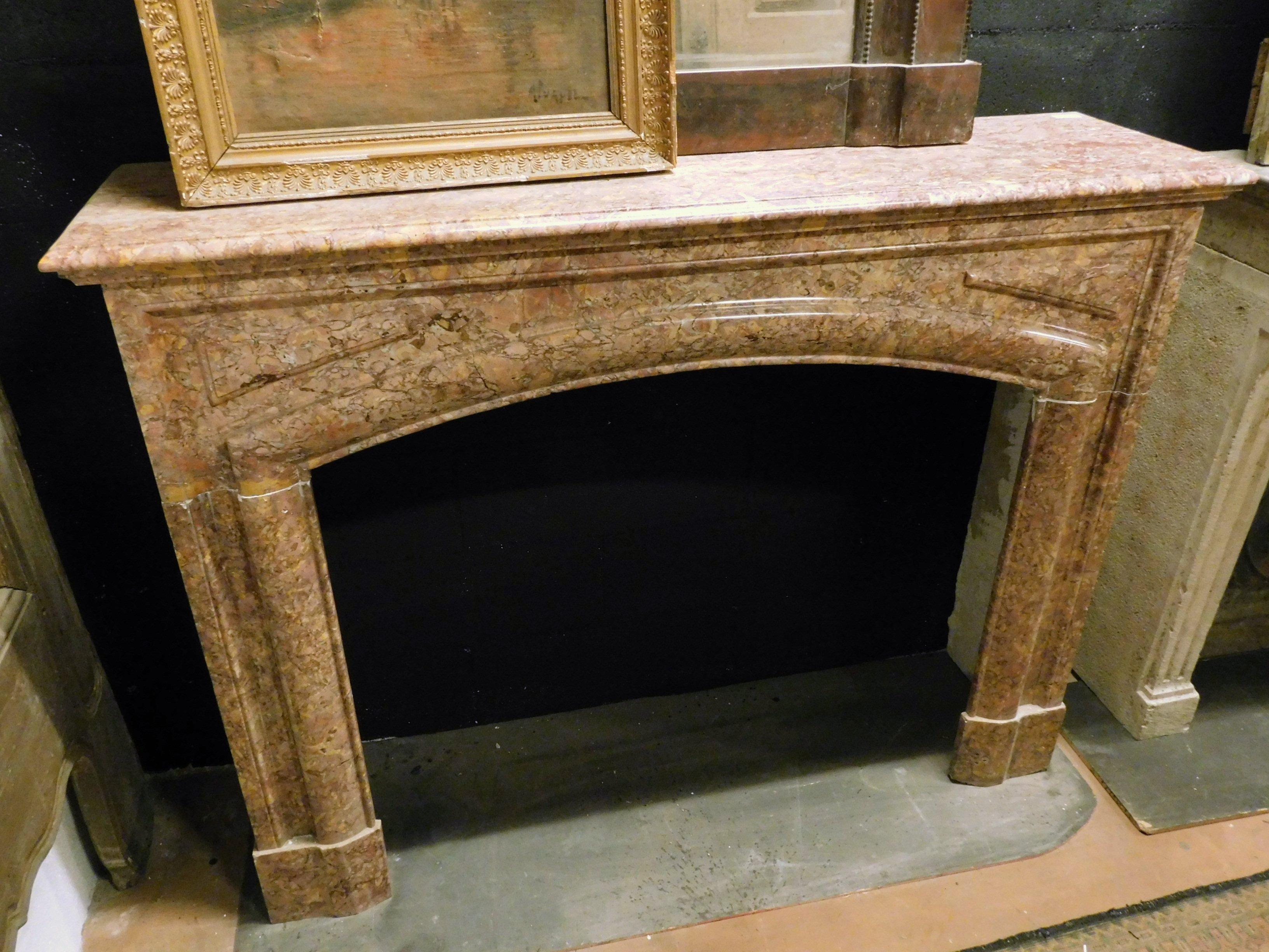 2 Antique Identical Fireplaces, Red Marble with Curved Mouth, Late 1800, Italy For Sale 4
