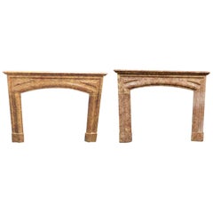 2 caminetti antichi identici, marmo rosso con bocca curva, fine 1800, Italia