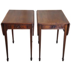 2 Antique Imperial Flame Mahogany Sheraton Drop Leaf Side Accent End Tables