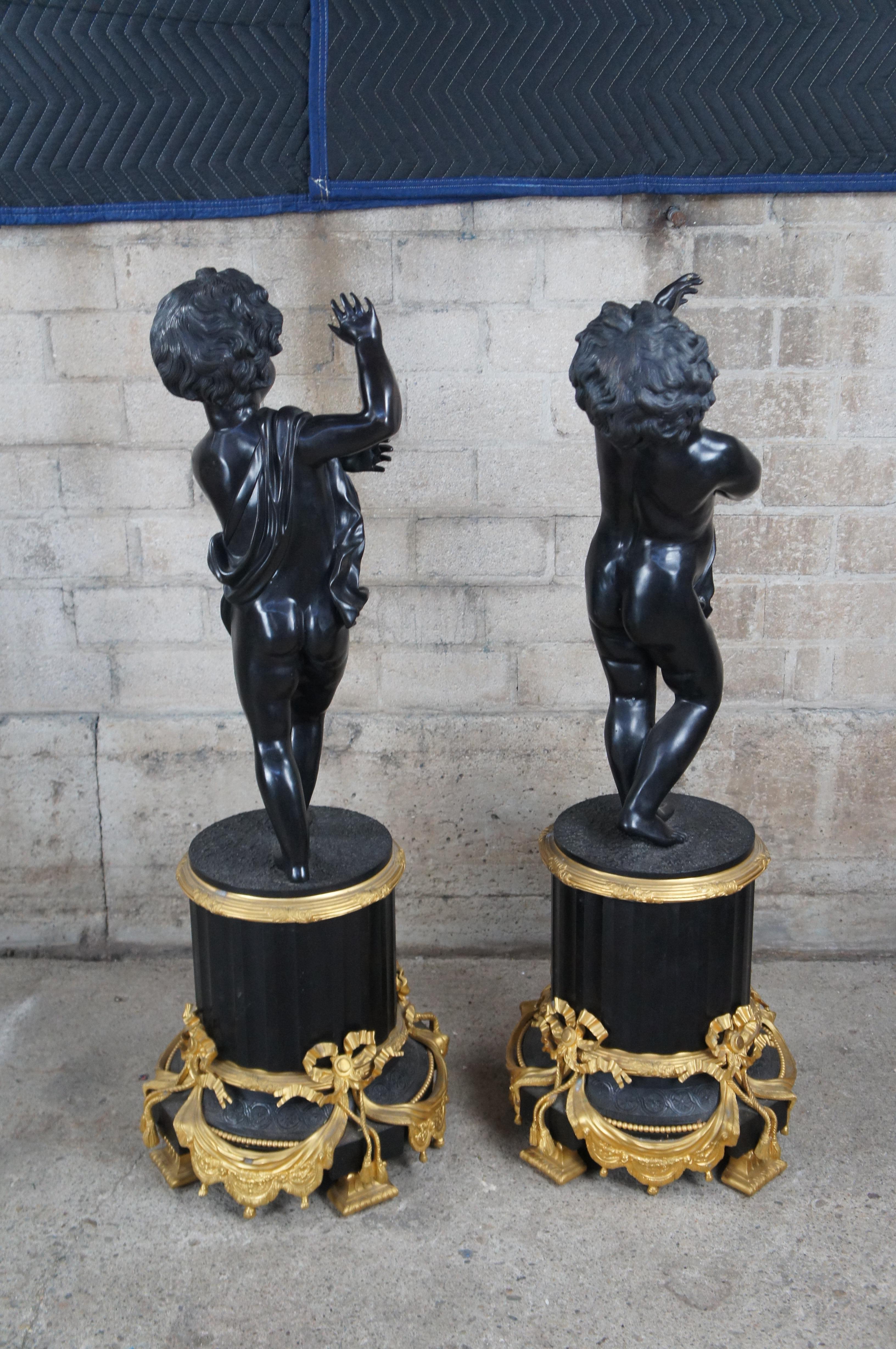 2 Antique Italian Neoclassical Louis XV Bronze Cherub Sculptures Statues 45