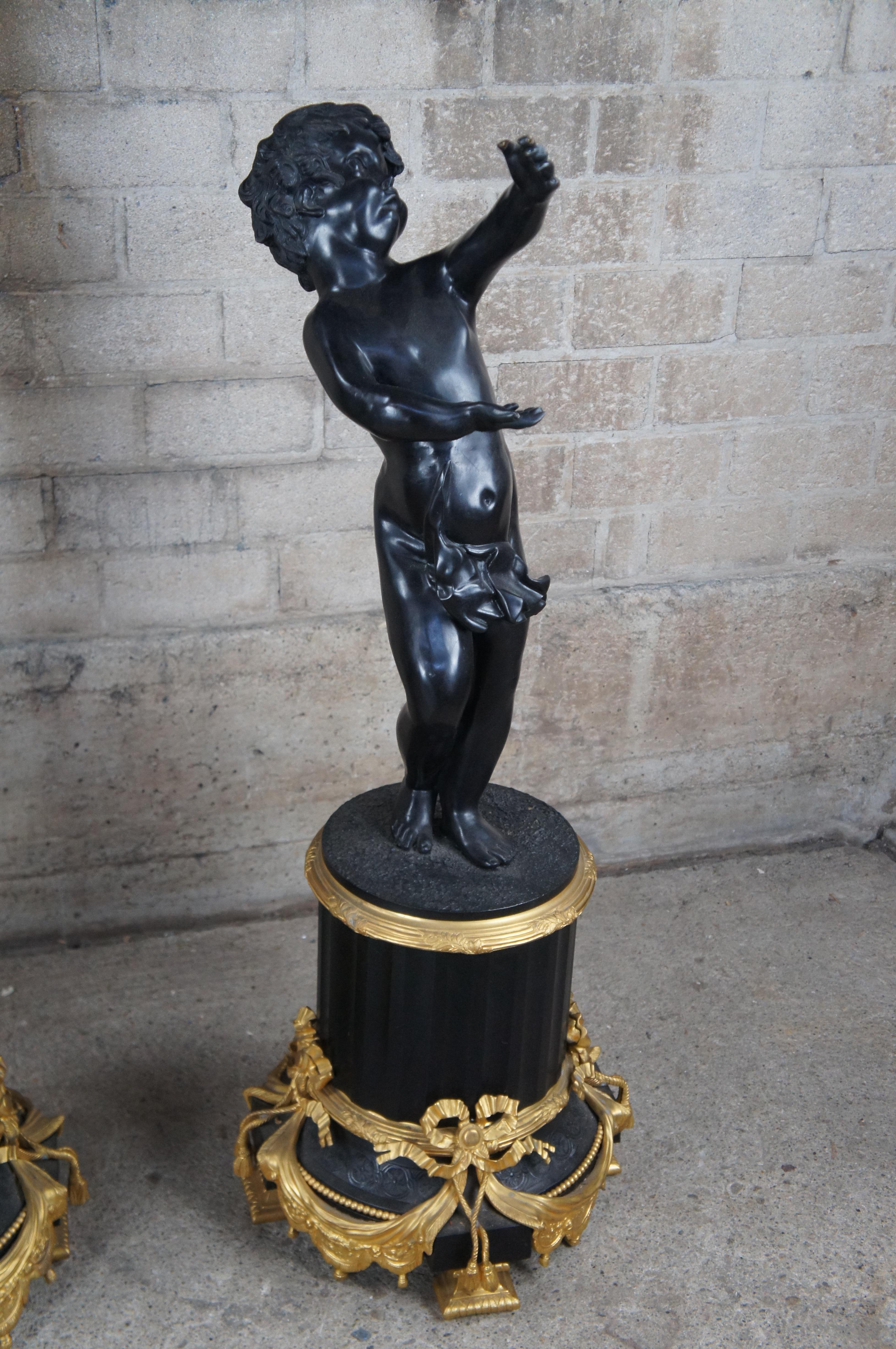 2  Italian Neoclassical Louis XV Bronze Cherub Sculptures Statues 45