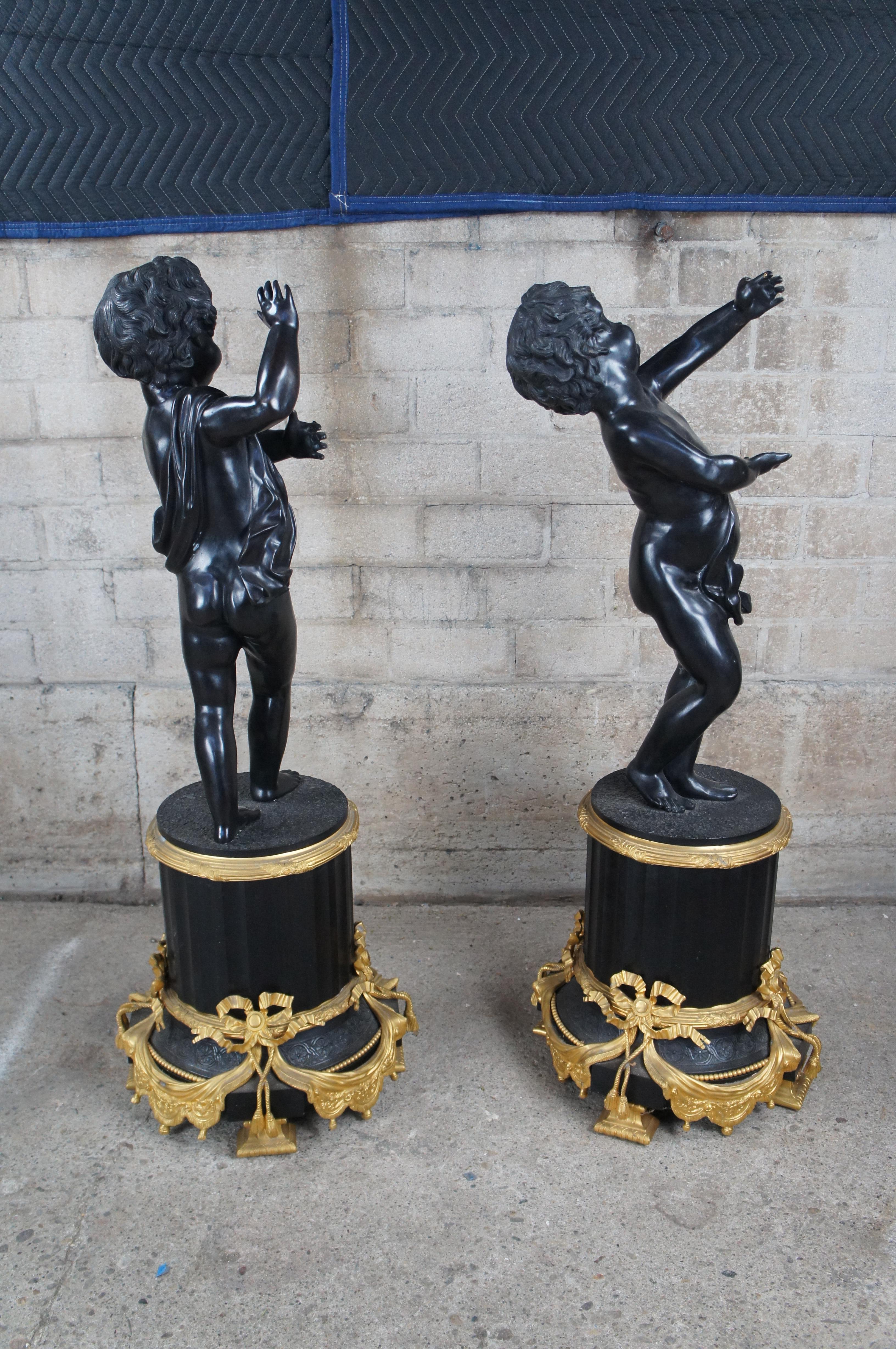 2 Antique Italian Neoclassical Louis XV Bronze Cherub Sculptures Statues 45