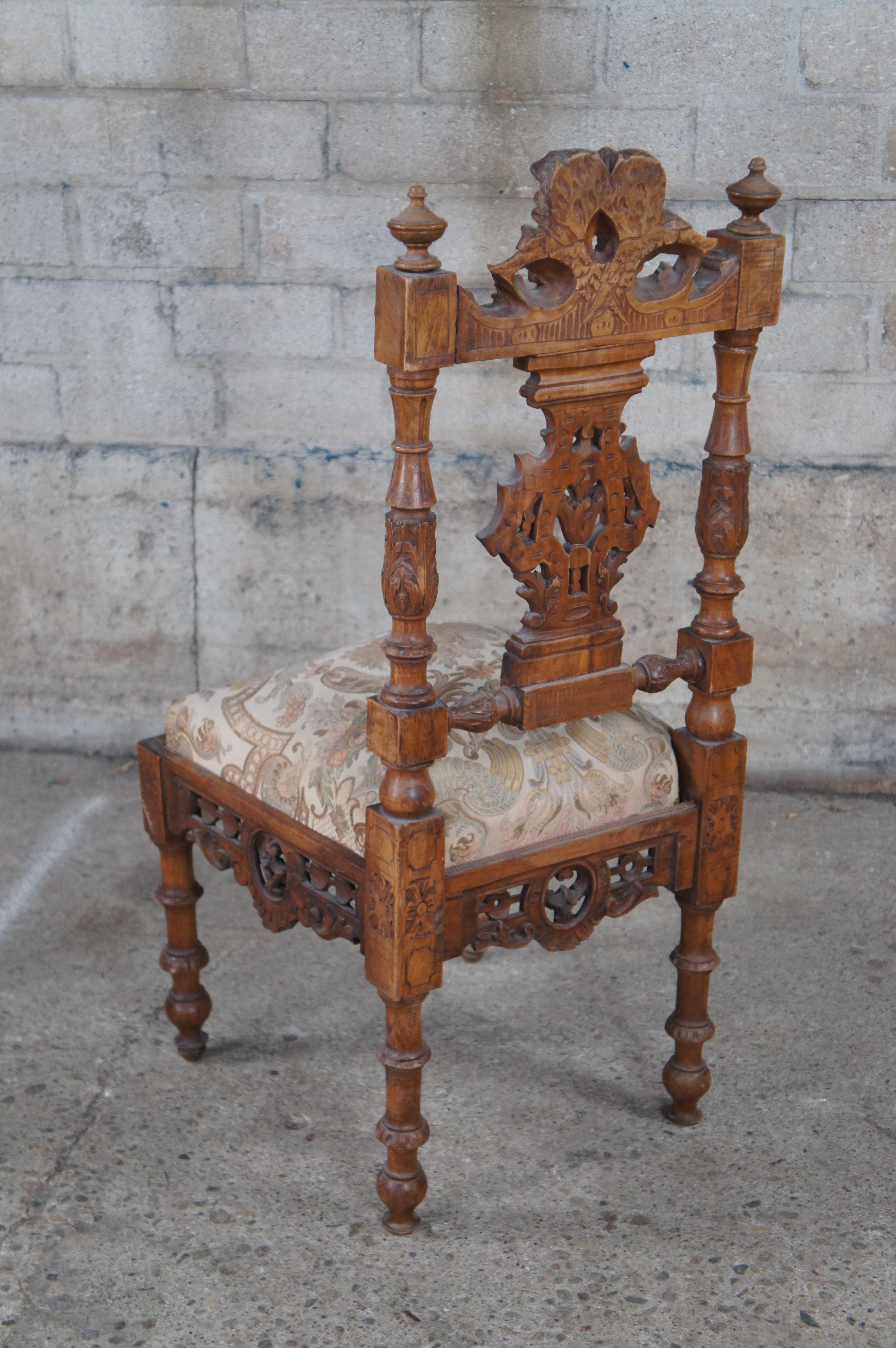 2 Antique Italian Renaissance Revival Walnut Carved Side Chairs Cherubs Pair For Sale 5