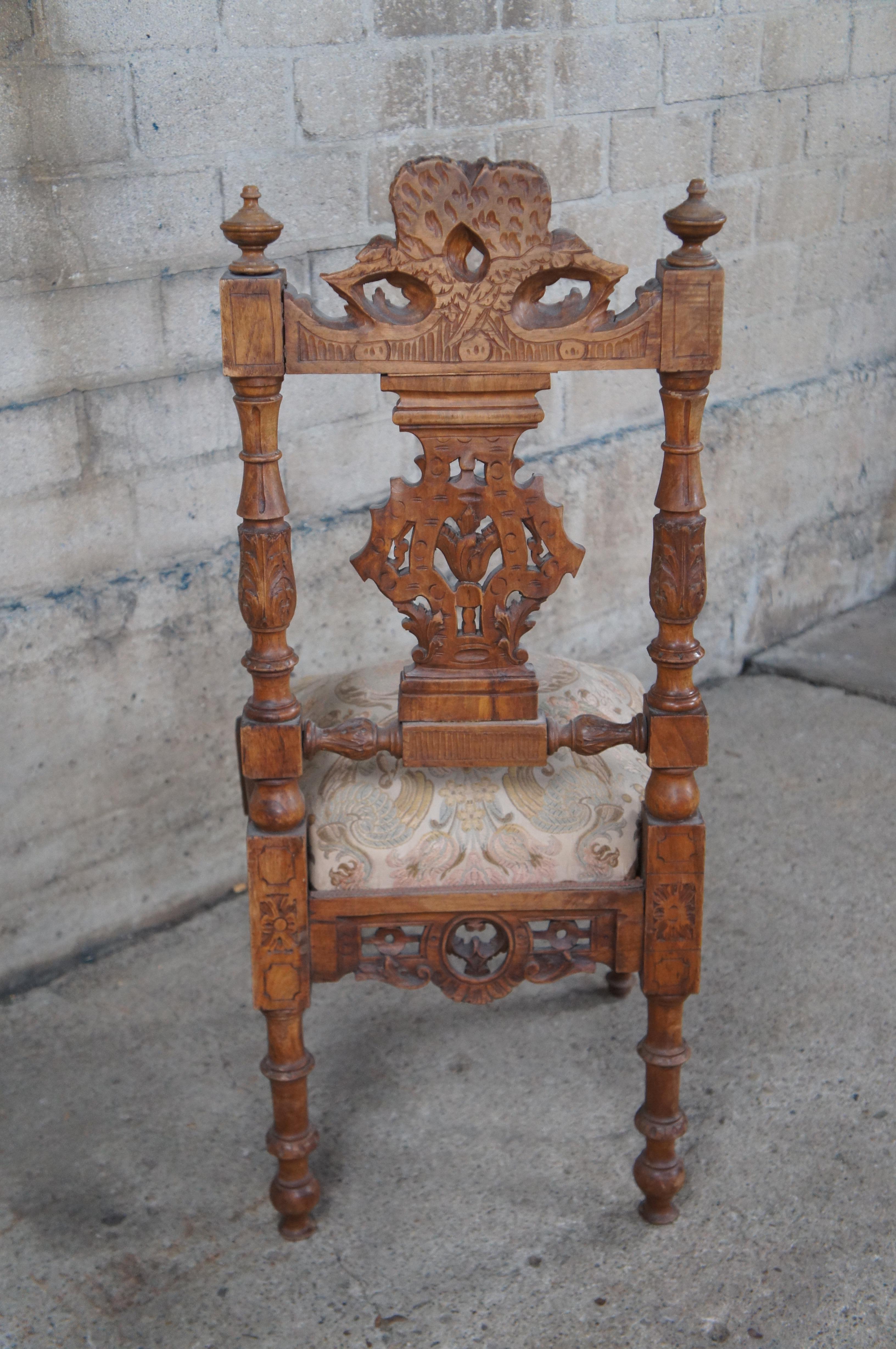 2 Antique Italian Renaissance Revival Walnut Carved Side Chairs Cherubs Pair For Sale 6