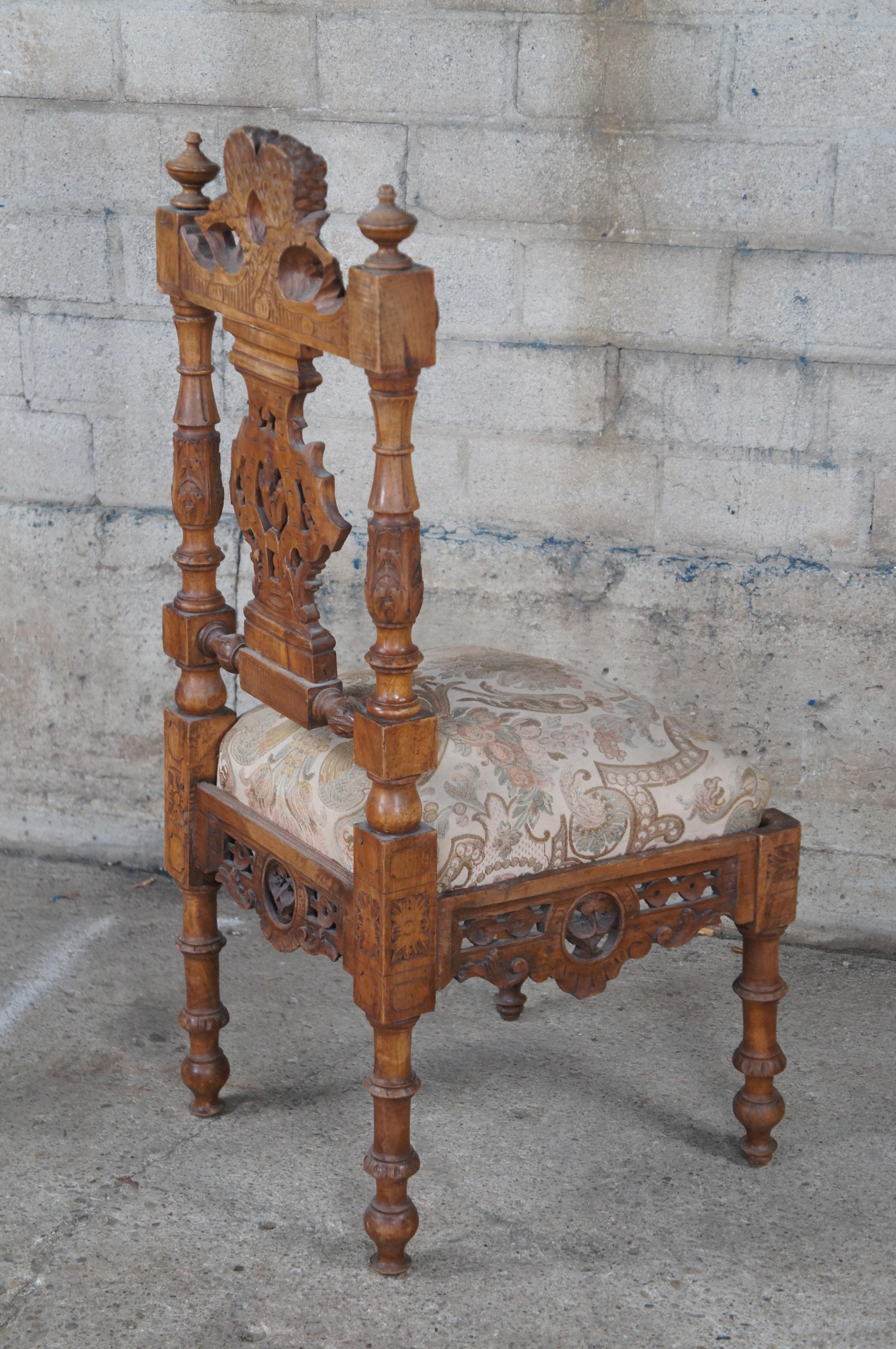 2 Antique Italian Renaissance Revival Walnut Carved Side Chairs Cherubs Pair For Sale 7