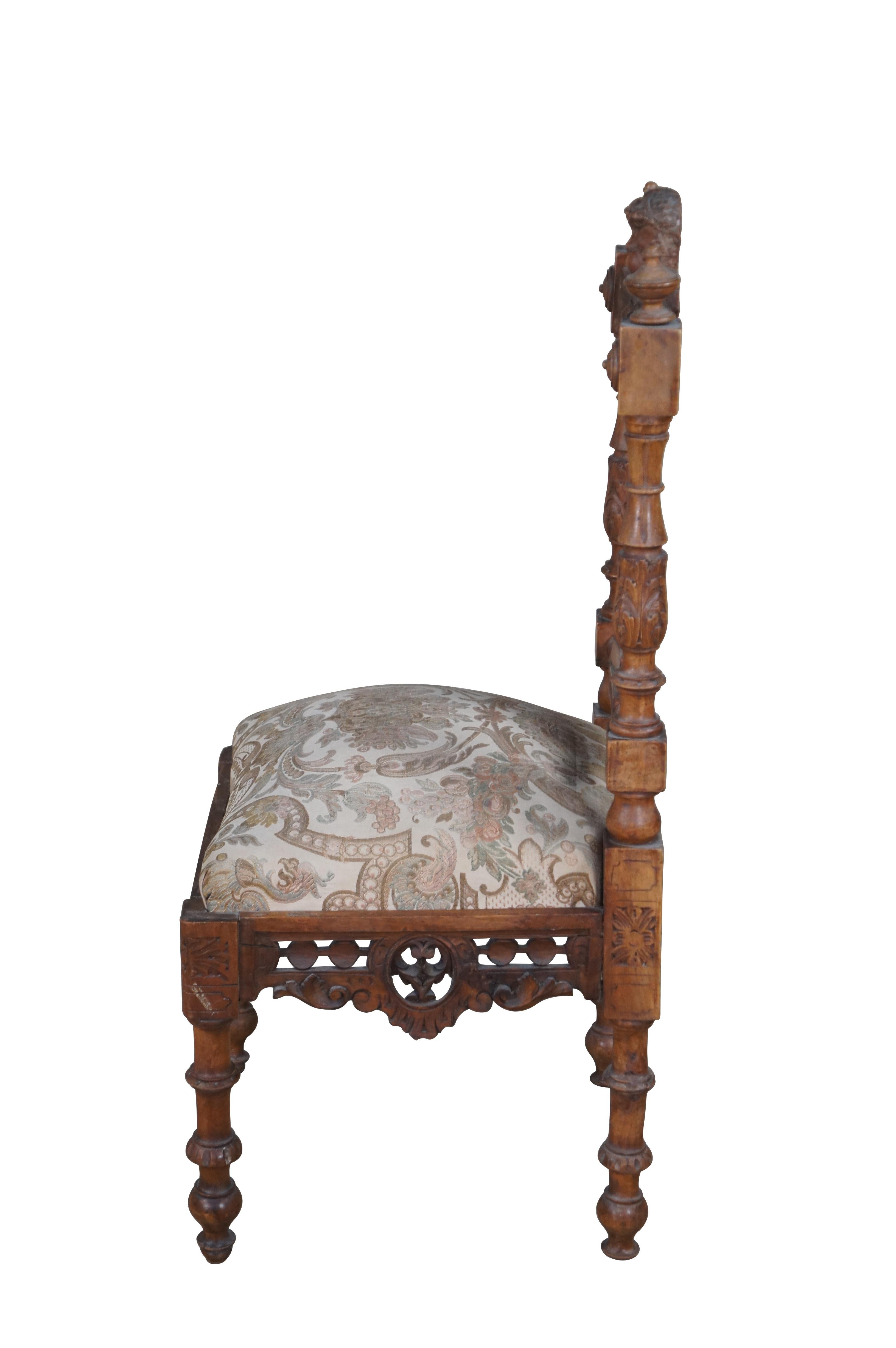 2 Antique Italian Renaissance Revival Walnut Carved Side Chairs Cherubs Pair In Good Condition For Sale In Dayton, OH