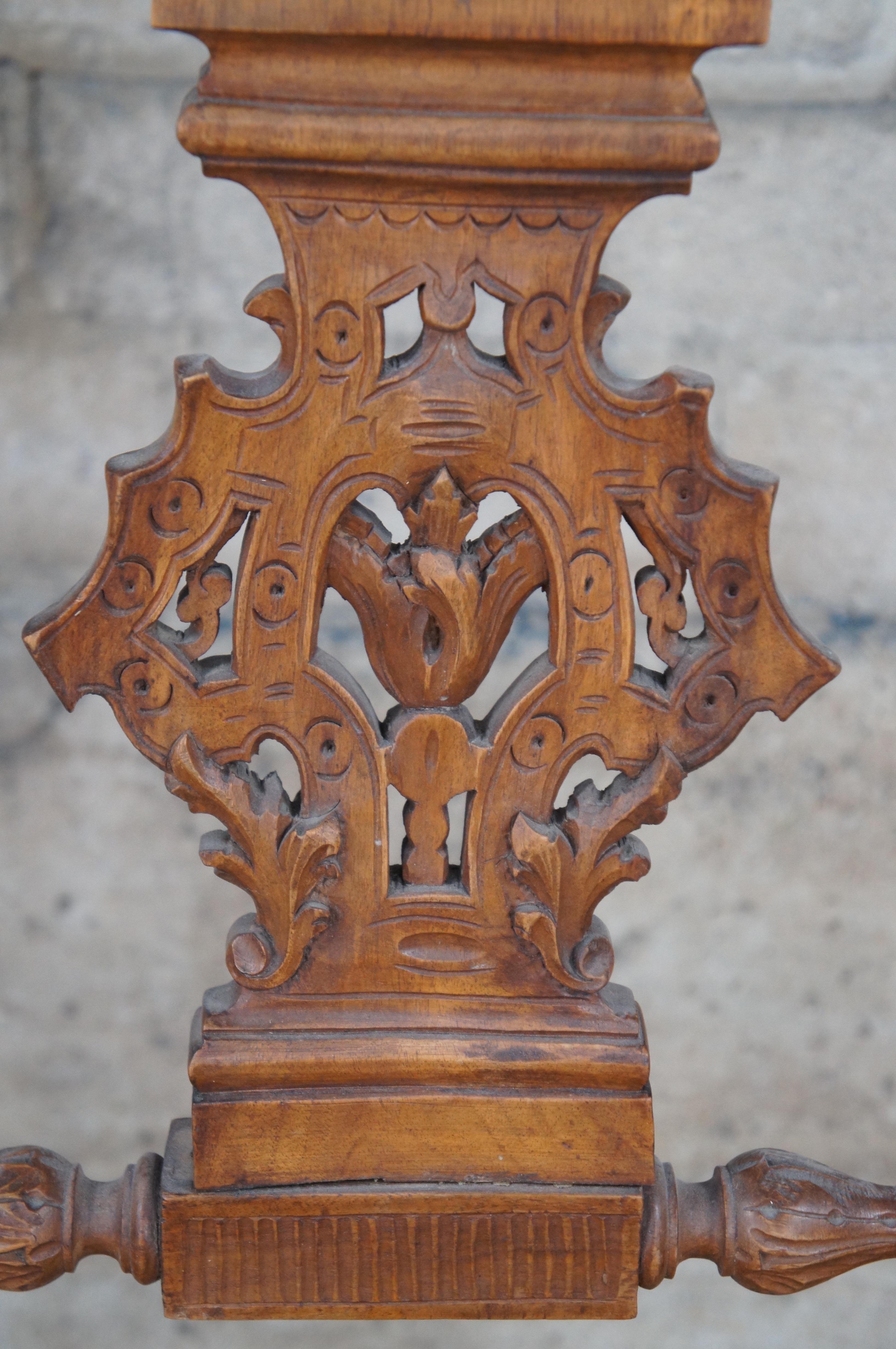 2 Antique Italian Renaissance Revival Walnut Carved Side Chairs Cherubs Pair For Sale 3