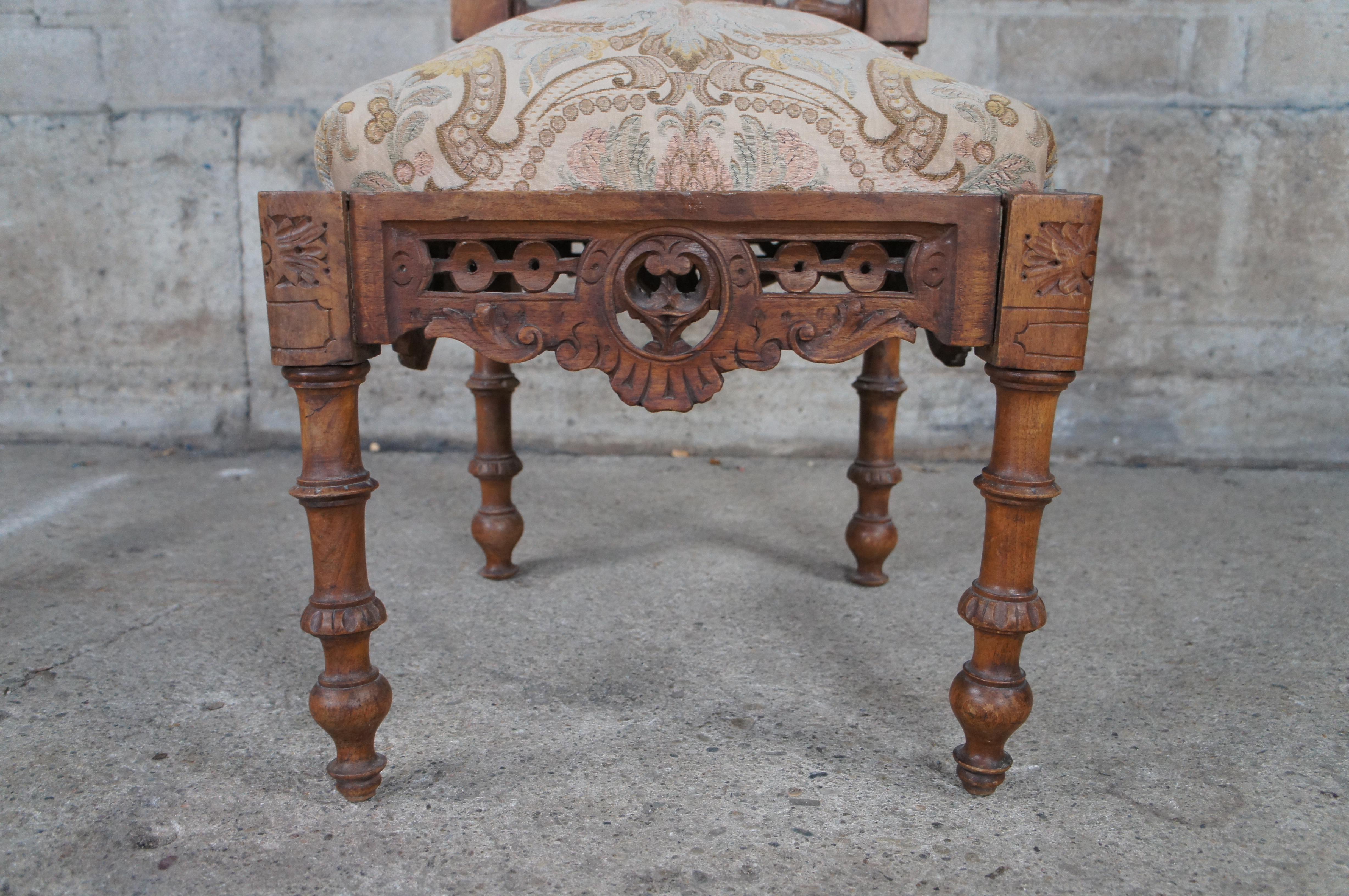 2 Antique Italian Renaissance Revival Walnut Carved Side Chairs Cherubs Pair For Sale 4