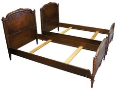 2 Antique Johnson Furniture French Neoclassical Walnut Twin Size Beds Frames