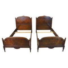 2 Used Johnson Furniture French Neoclassical Walnut Twin Size Beds Frames