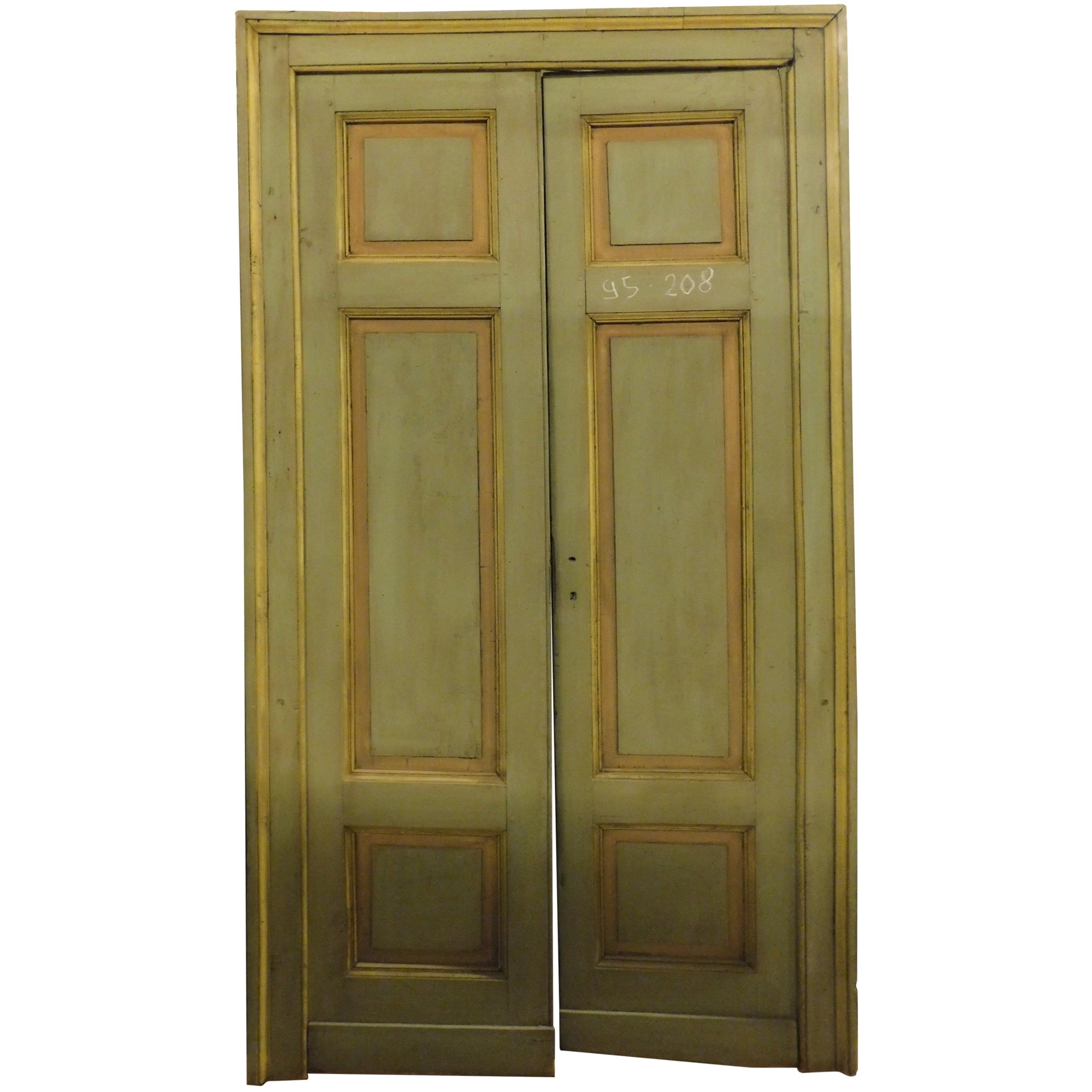 2 Antique Lacquered Doors with Frame, 19th Century, Italy