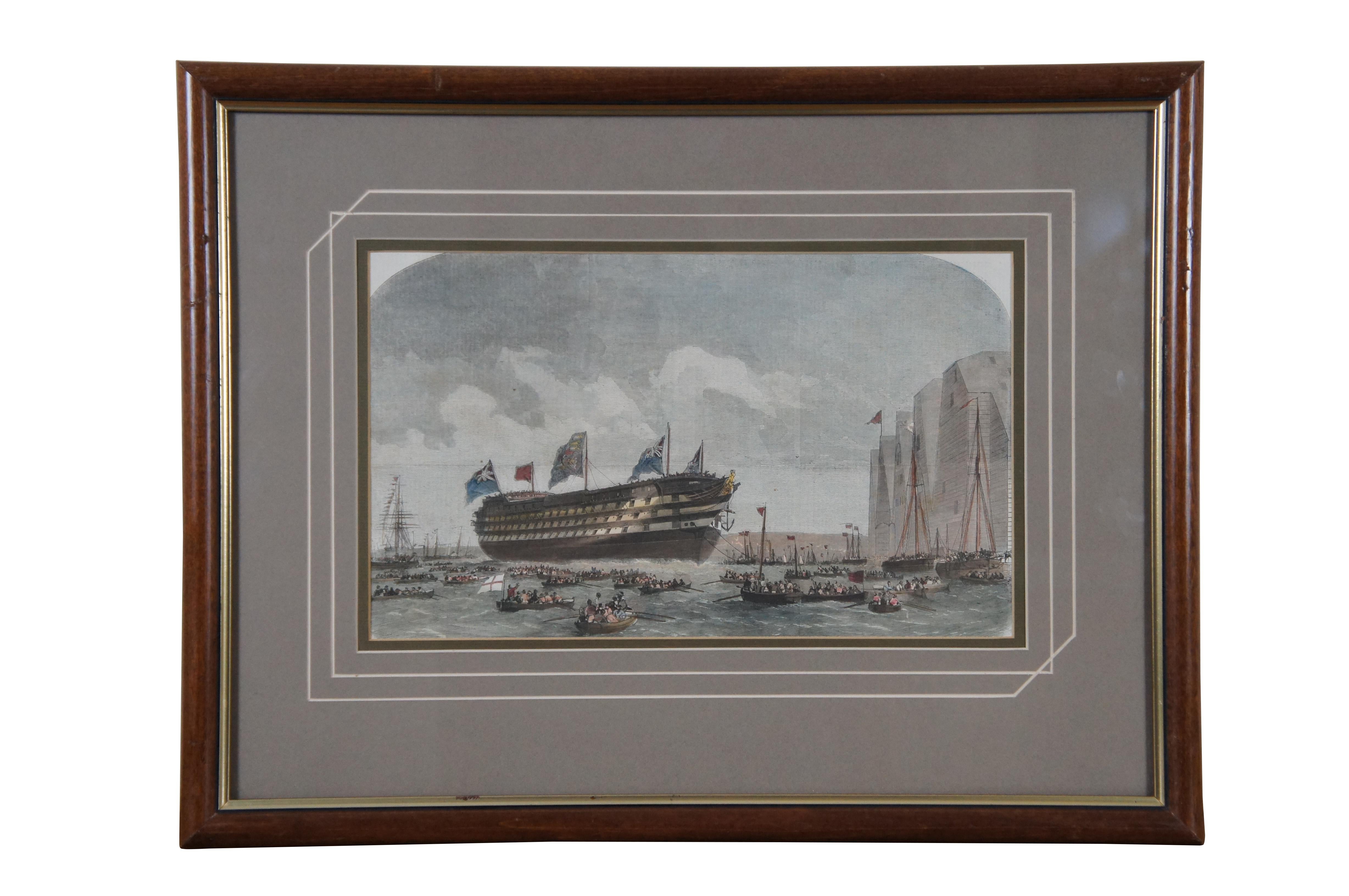Victorian 2 Antique London News Engravings Channel Passage Steamer & War Ship Launch 21
