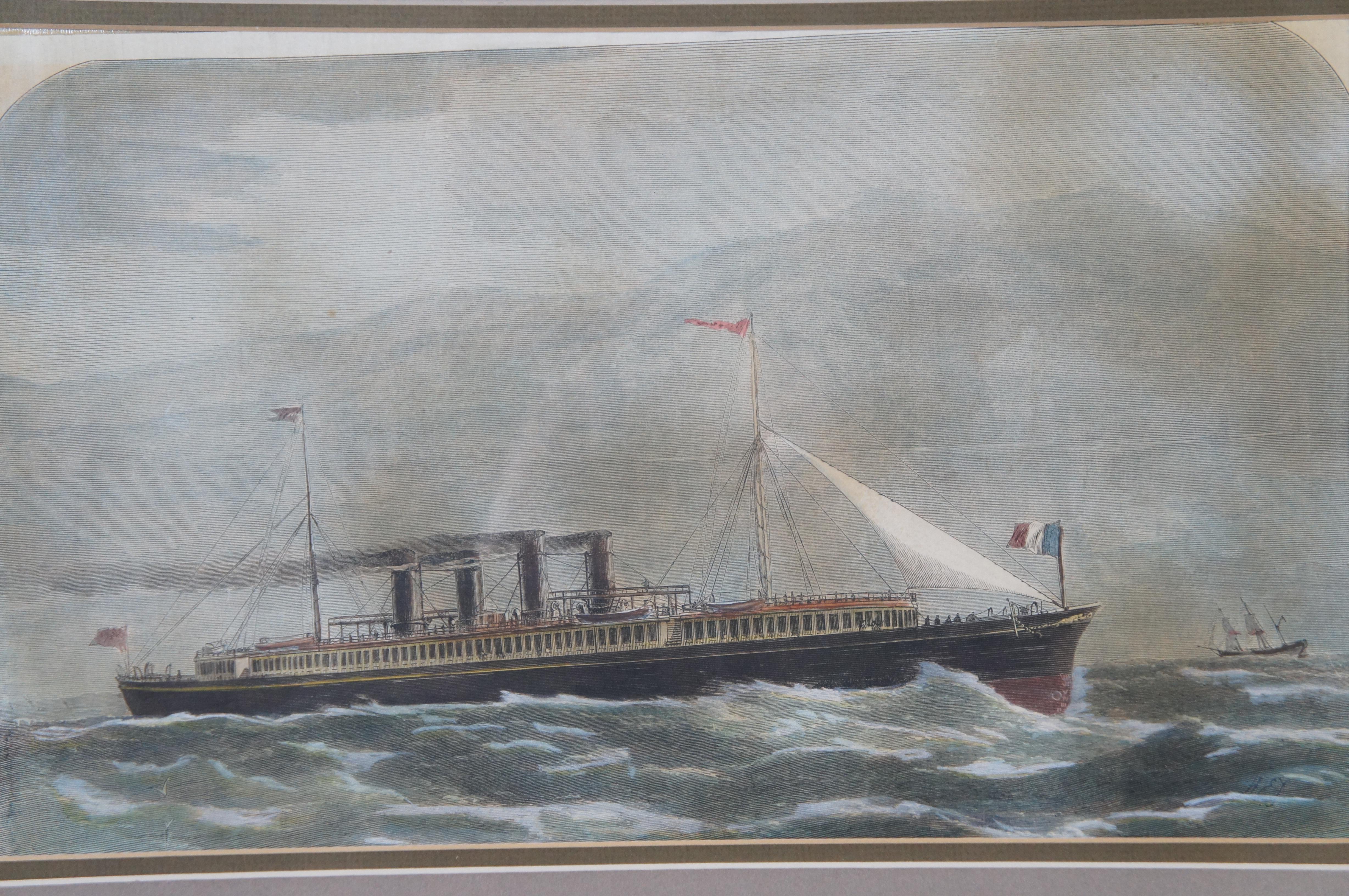 Paper 2 Antique London News Engravings Channel Passage Steamer & War Ship Launch 21