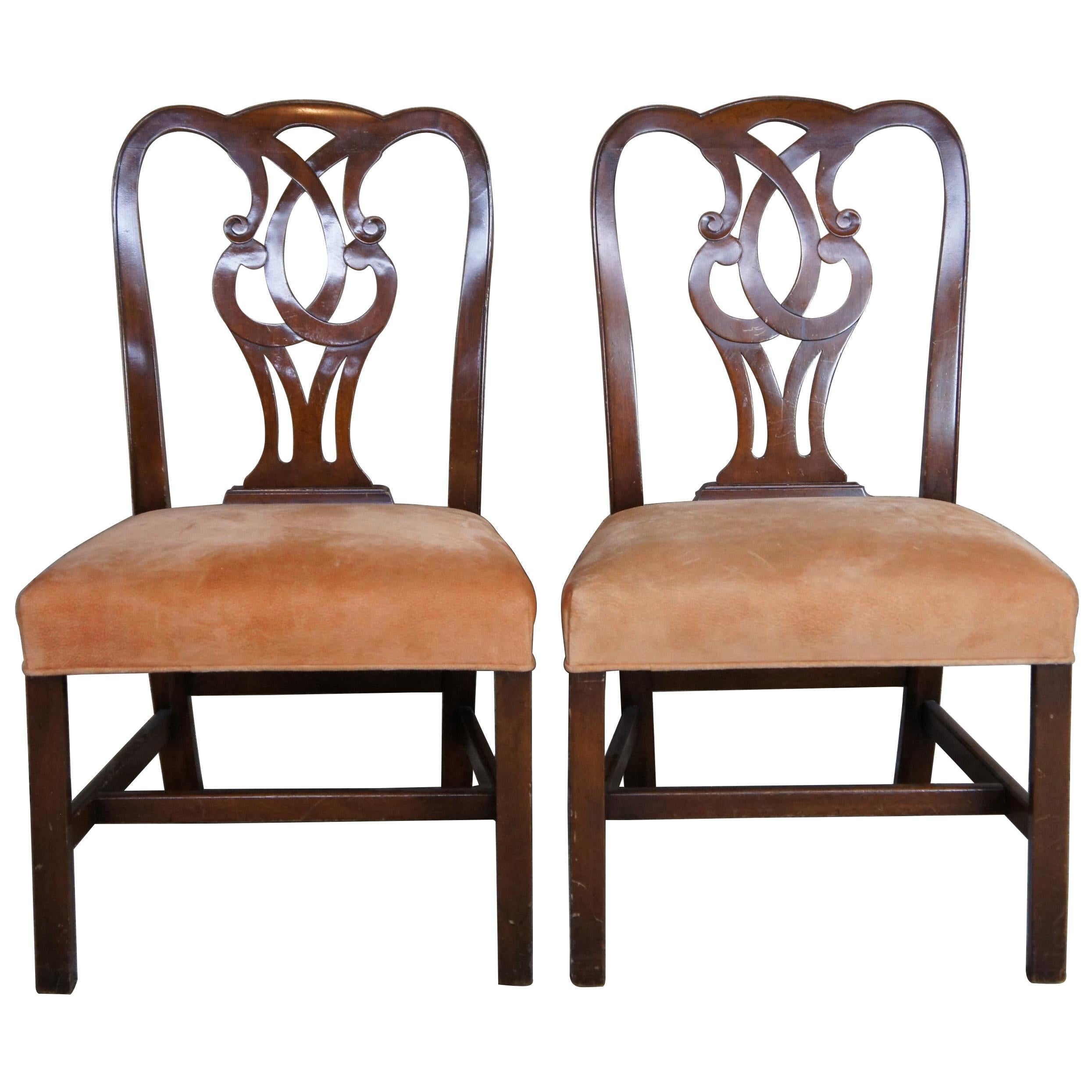 2 Antique Mahogany Chippendale Style Pretzel Back Side Chairs