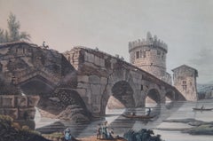 Antique Matthew Dubourg Rome Ponte Lucano Aquatint Engraving 18"