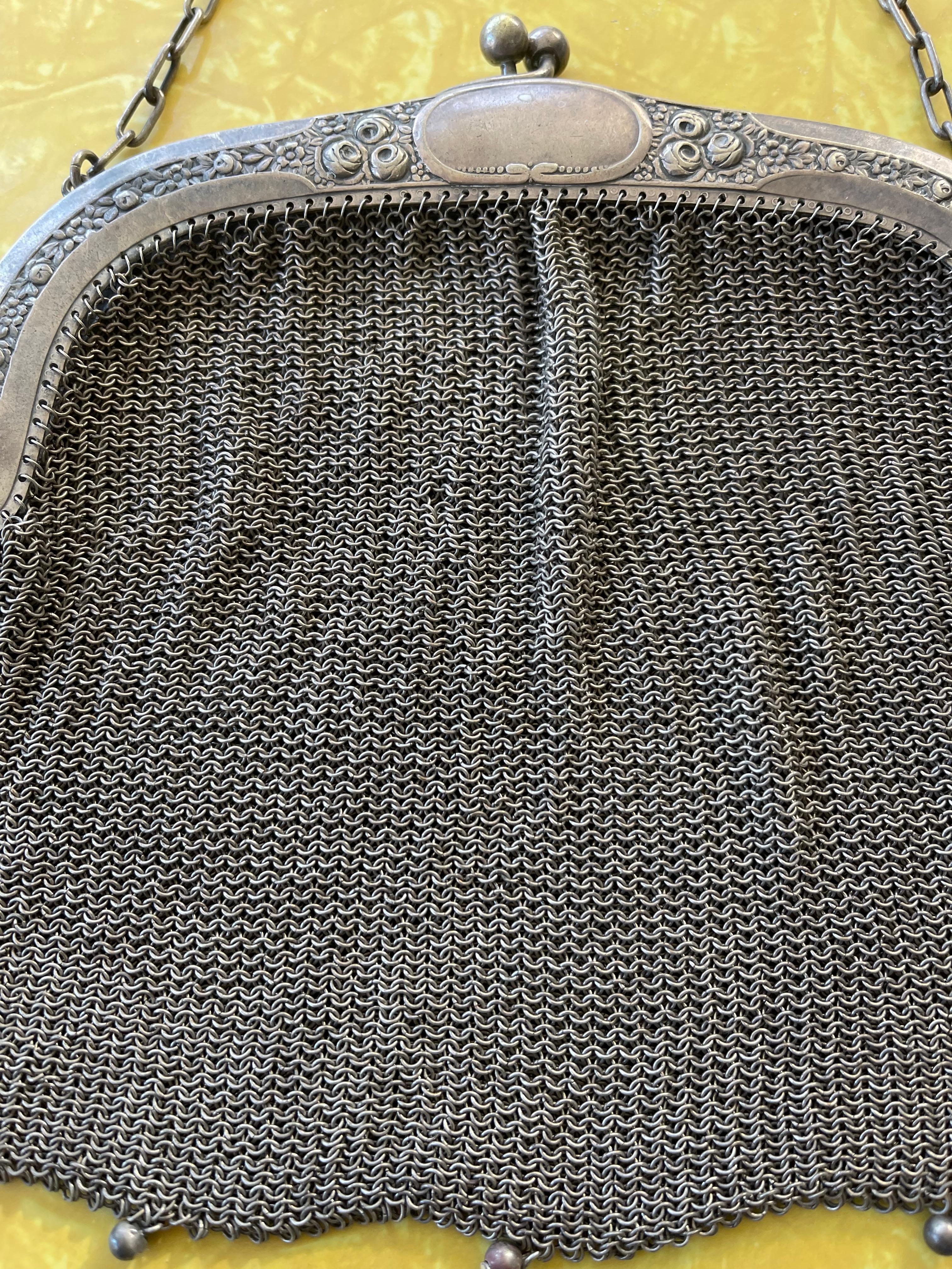 Art Deco 2 Antique Metal Mesh Purses, One is Silver Plate & The other Whiting & Davis