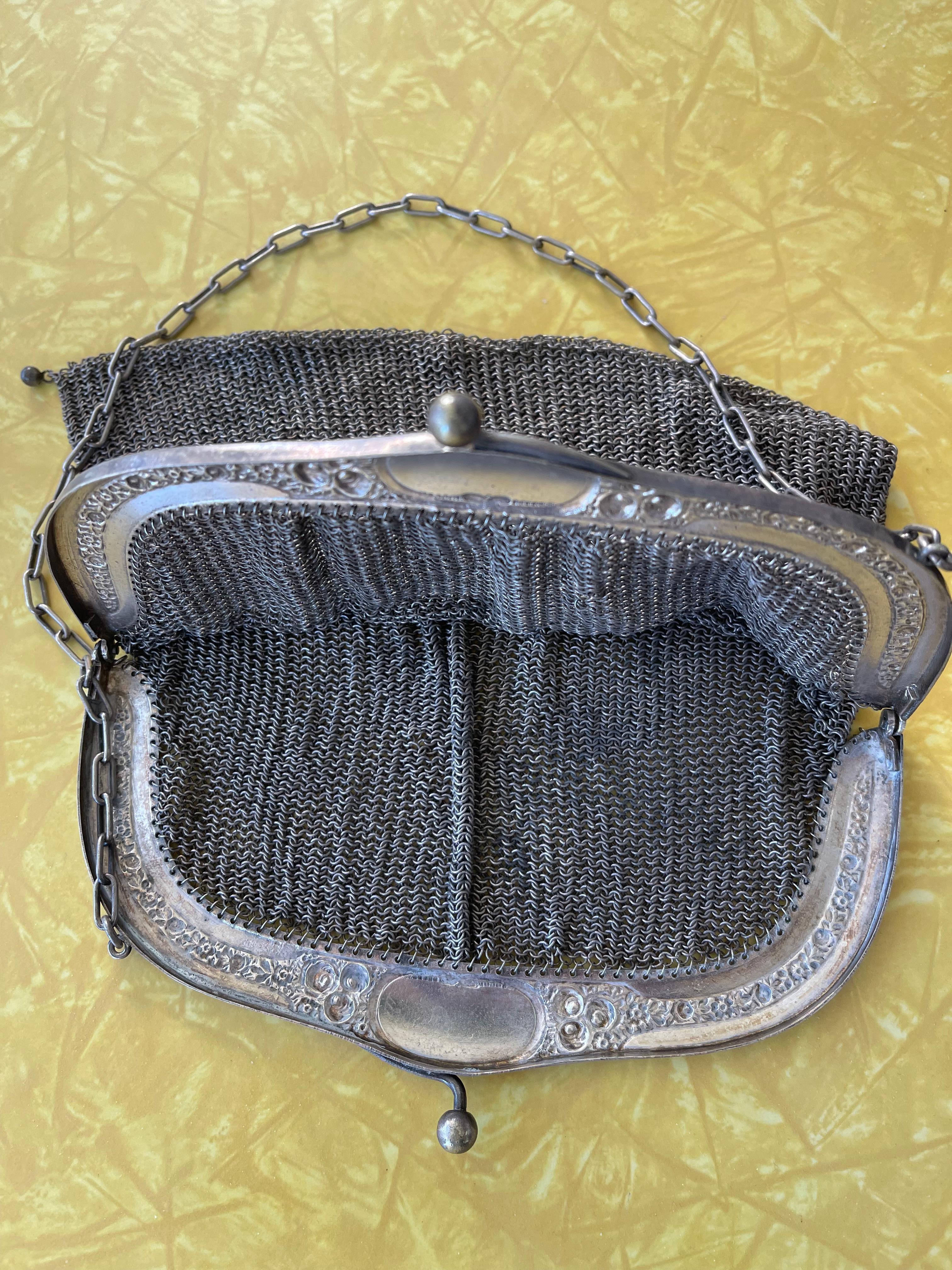 Enameled 2 Antique Metal Mesh Purses, One is Silver Plate & The other Whiting & Davis