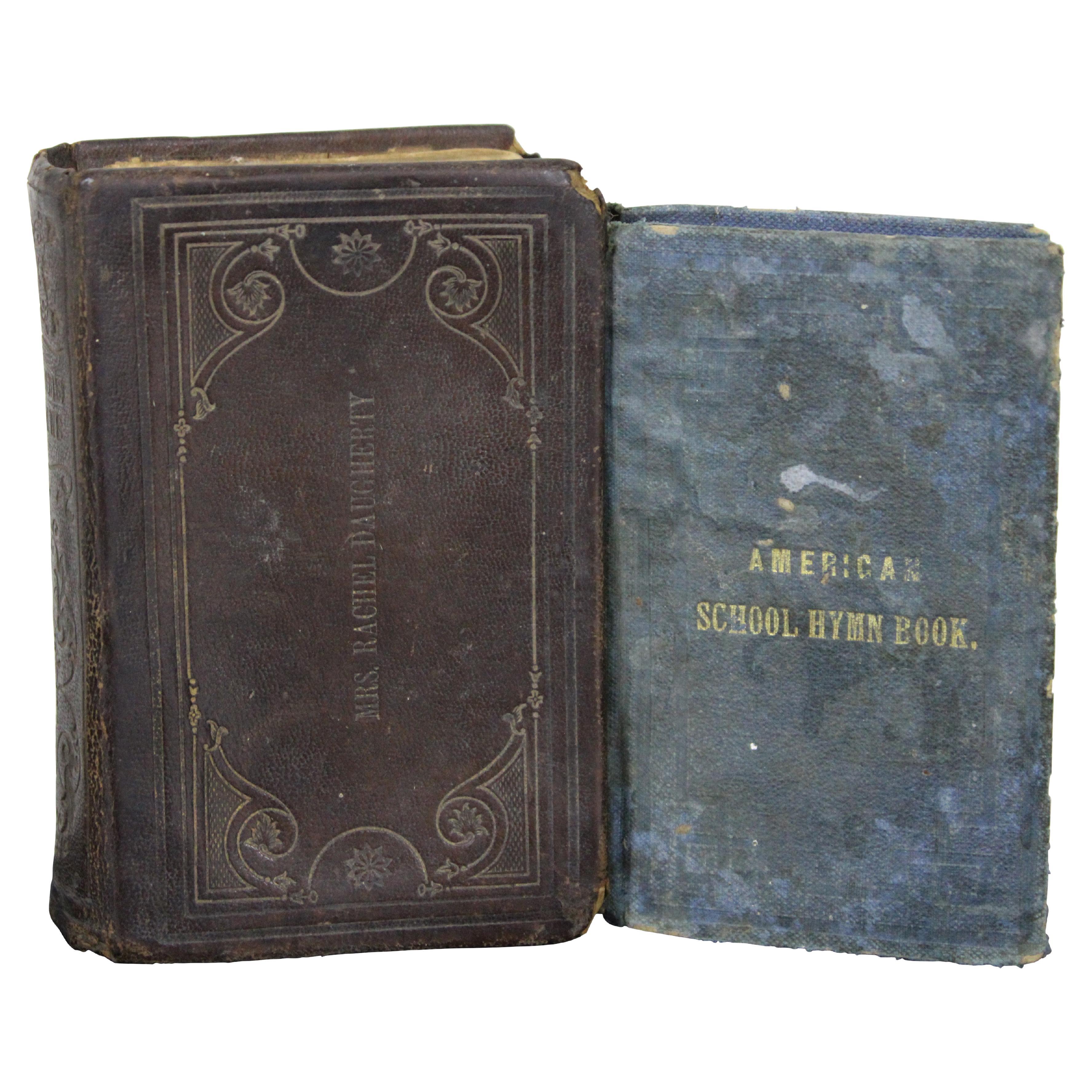 2 Antique Miniature Leather Methodist Hymnal & American School Hymn Book For Sale