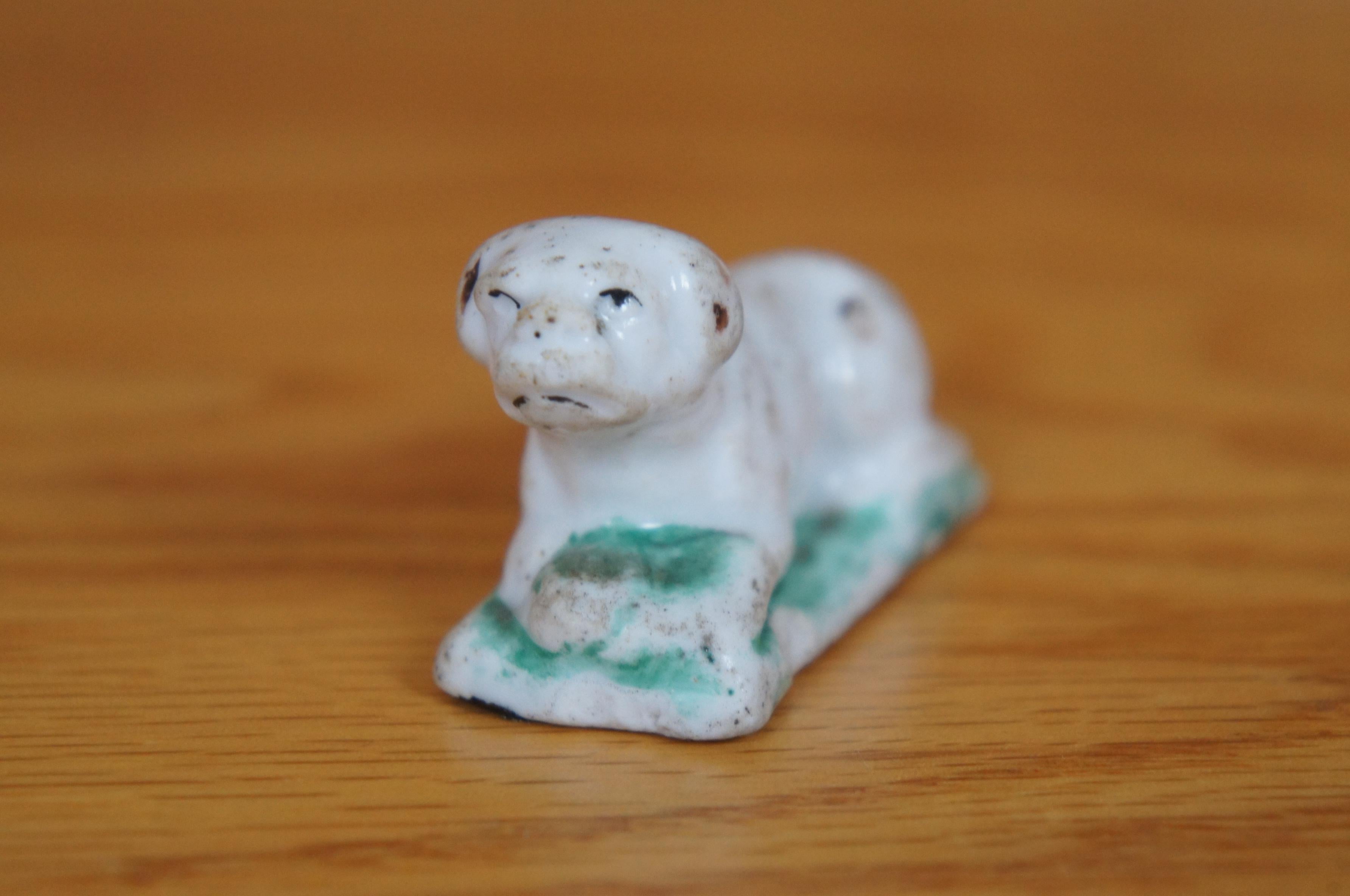 2 Antique Miniature Staffordshire Dogs King Charles Spaniel Bulldog 2