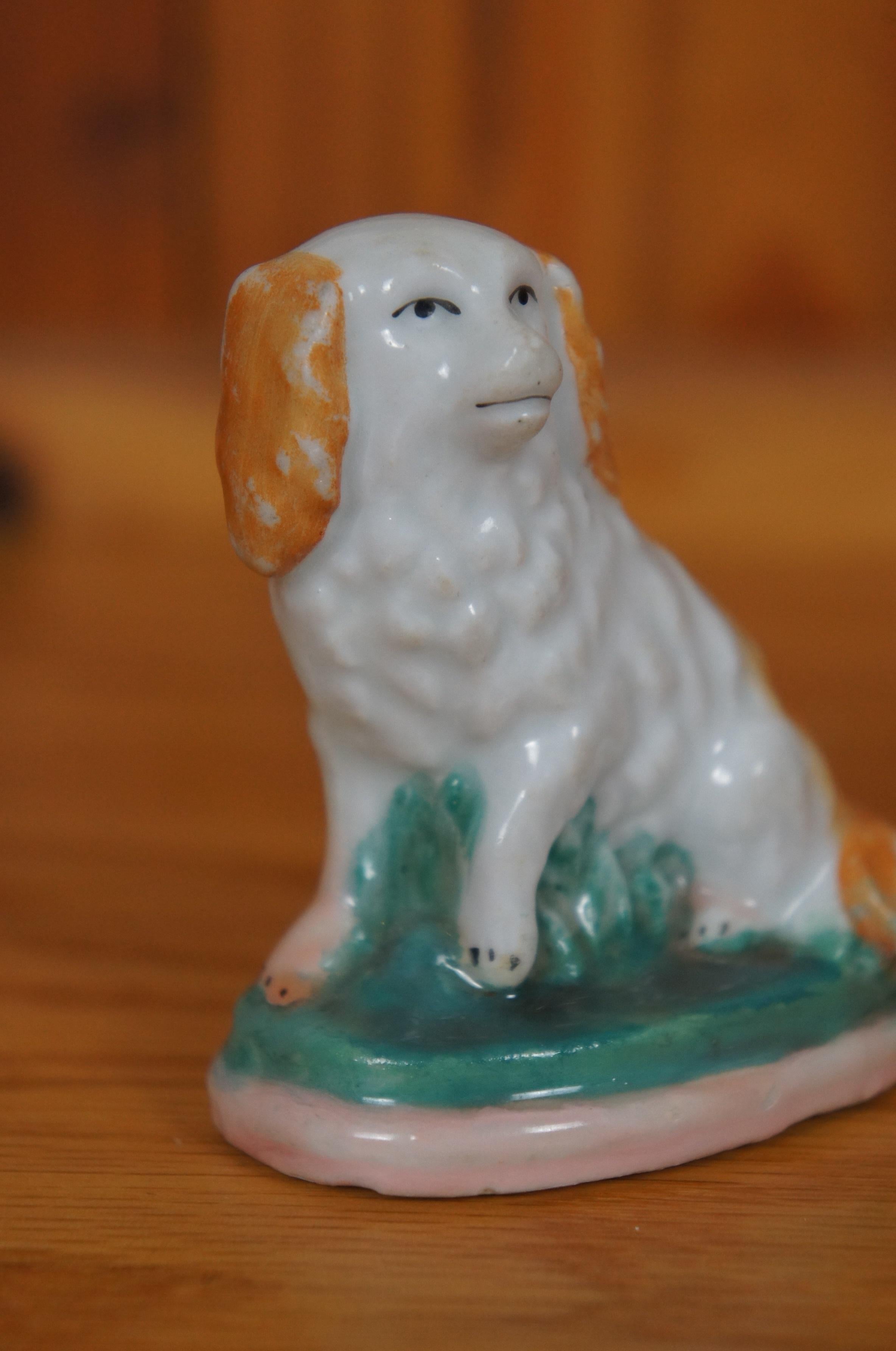 2 Antique Miniature Staffordshire Dogs King Charles Spaniel Bulldog 2