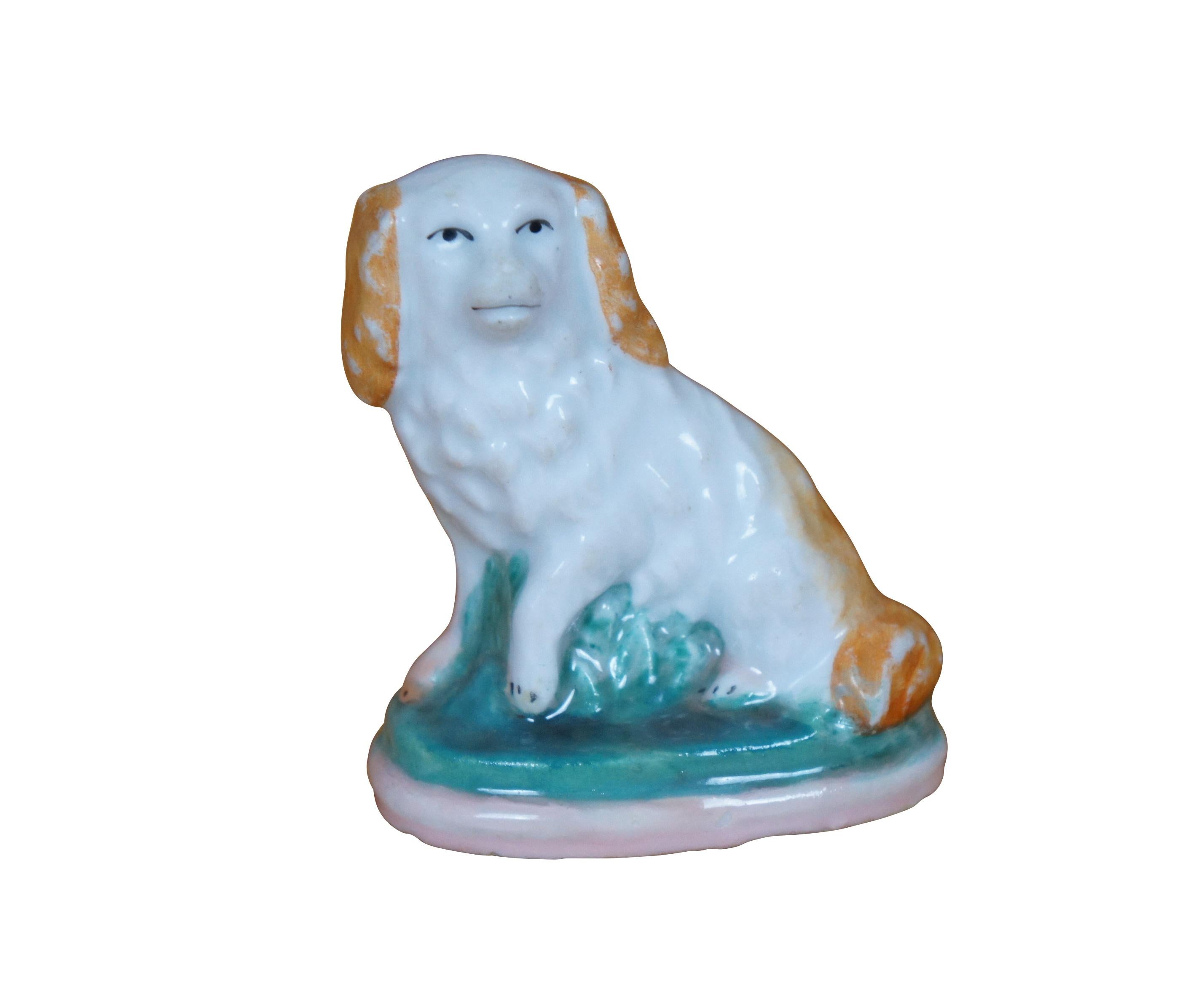 Vittoriano 2 Antique Miniature Staffordshire Dogs King Charles Spaniel Bulldog 2