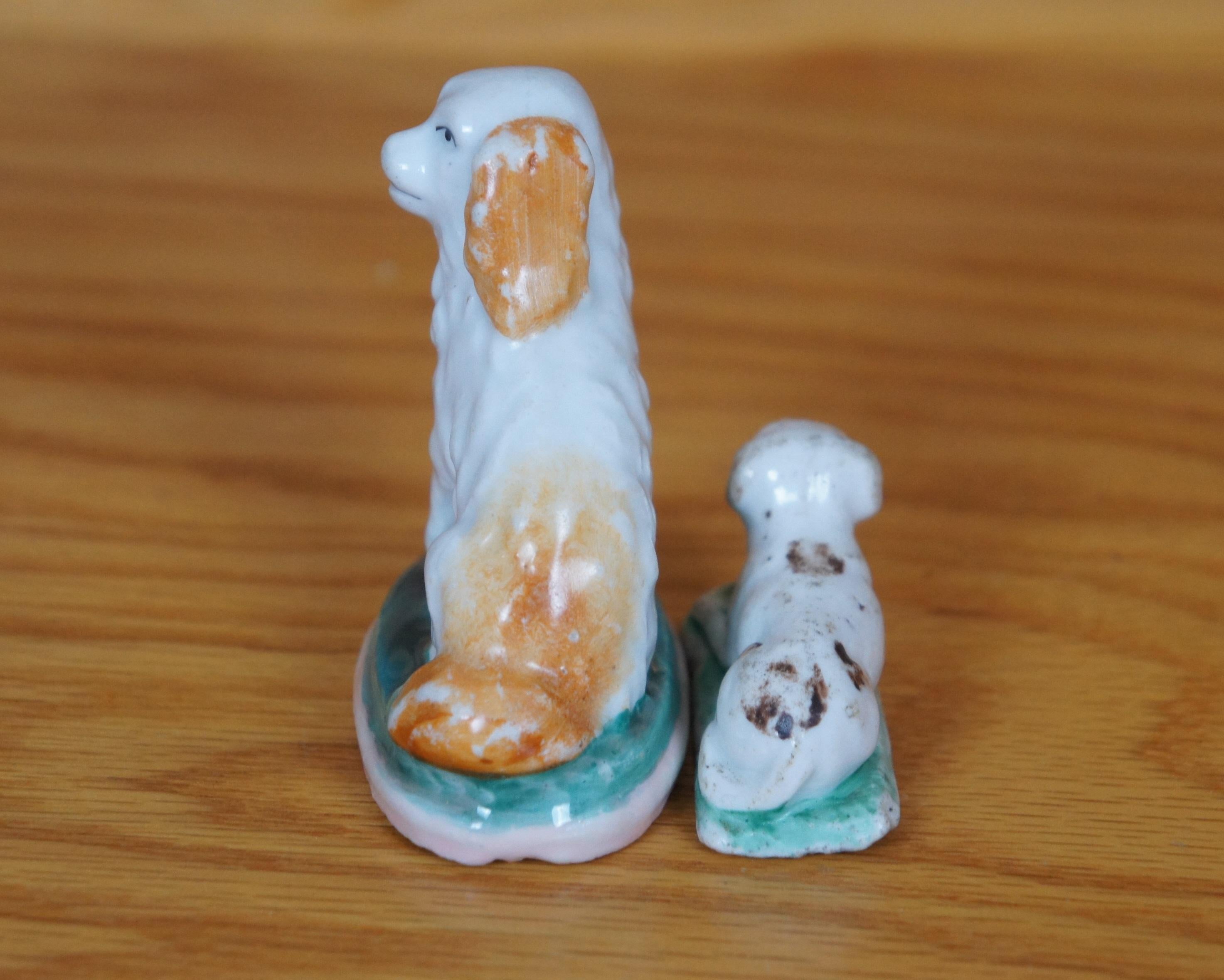 2 Antique Miniature Staffordshire Dogs King Charles Spaniel Bulldog 2