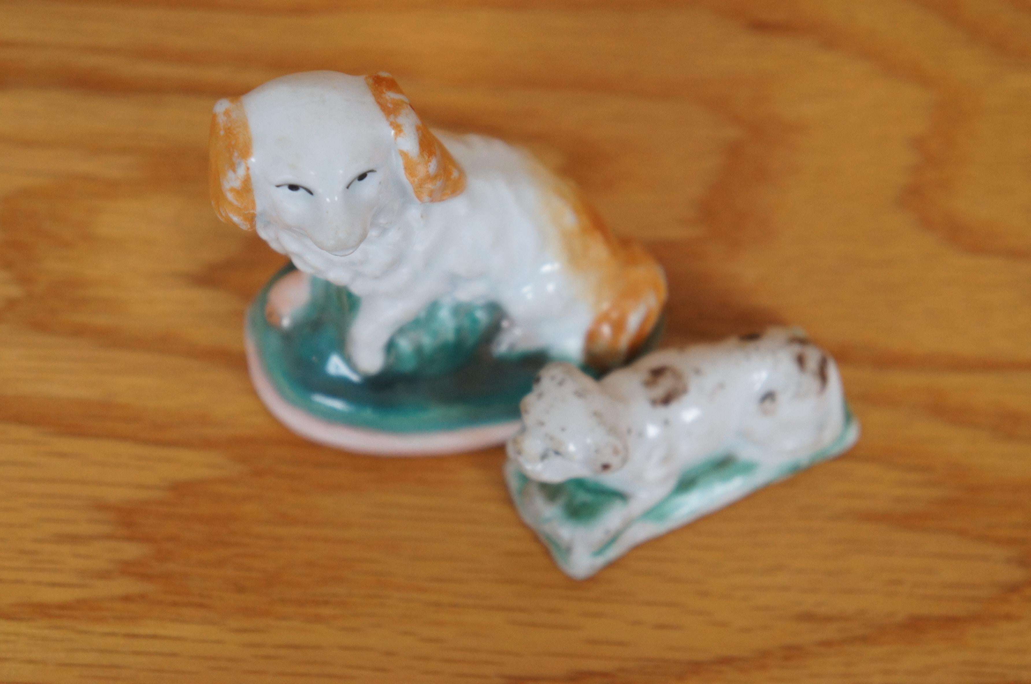 2 Antique Miniature Staffordshire Dogs King Charles Spaniel Bulldog 2