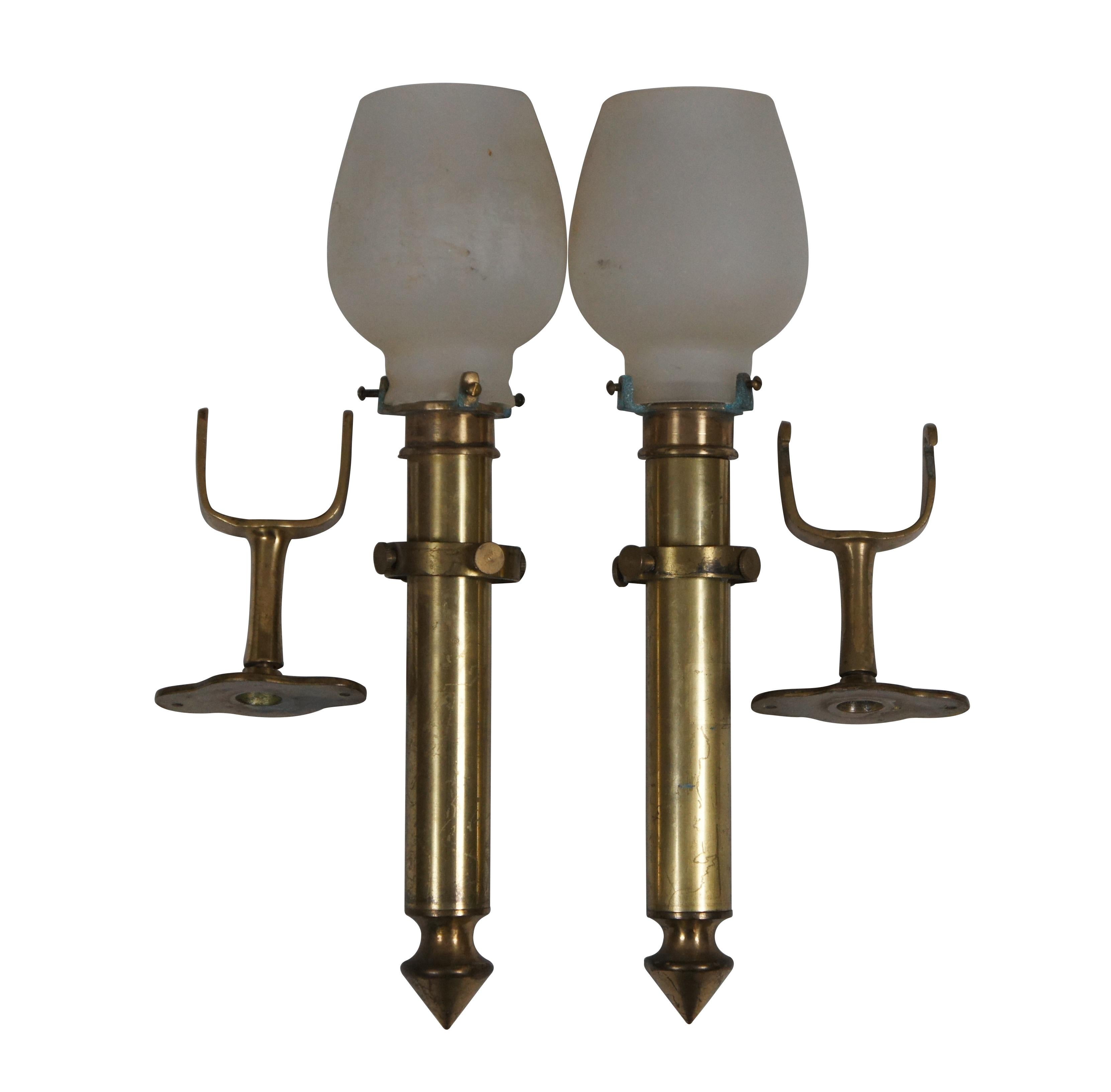 Victorian 2 Antique Nautical Marine Brass Gimbal Swivel Hurricane Candle Holder Sconces  For Sale