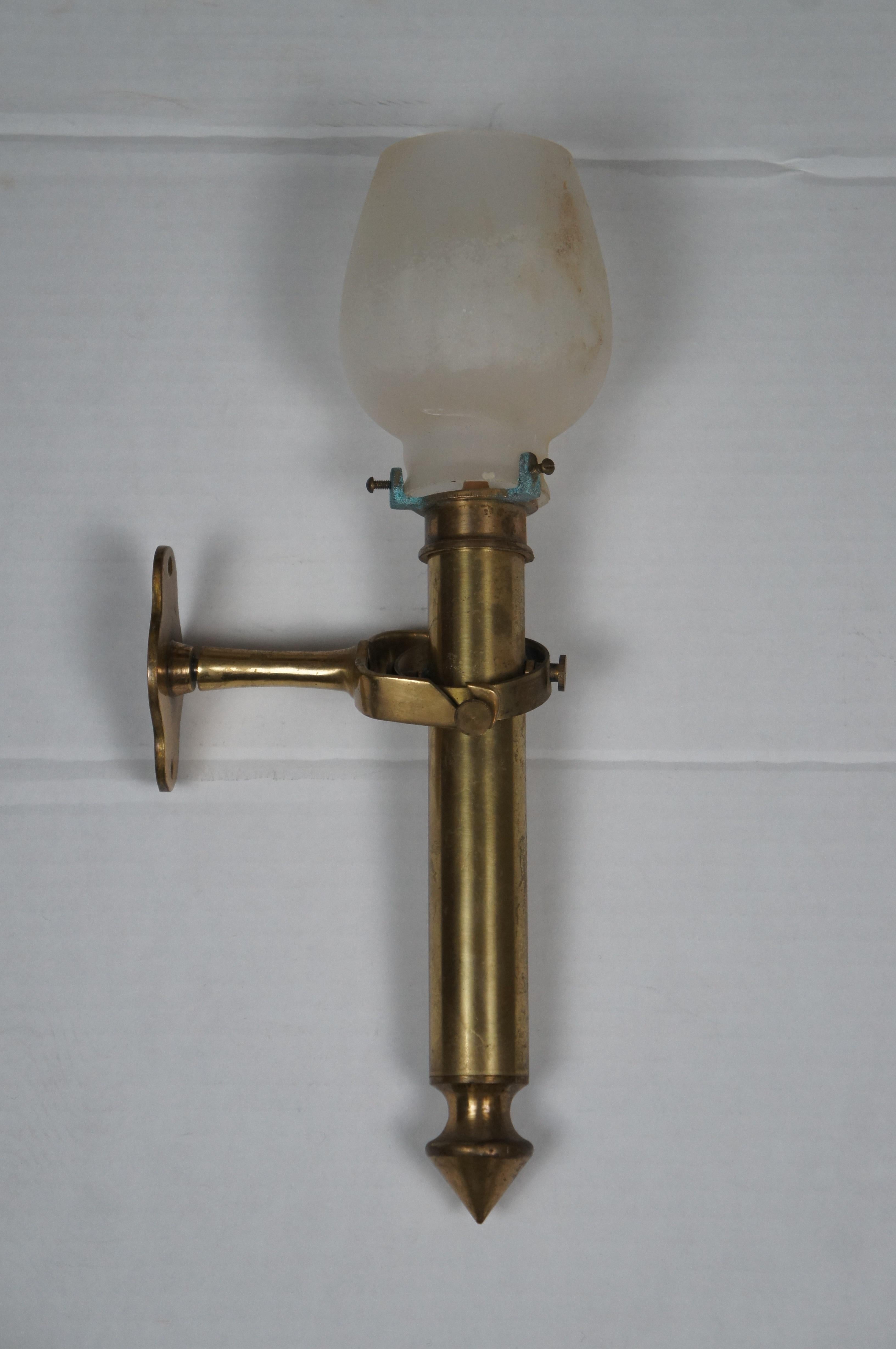 2 Antique Nautical Marine Brass Gimbal Swivel Hurricane Candle Holder Sconces  In Good Condition For Sale In Dayton, OH