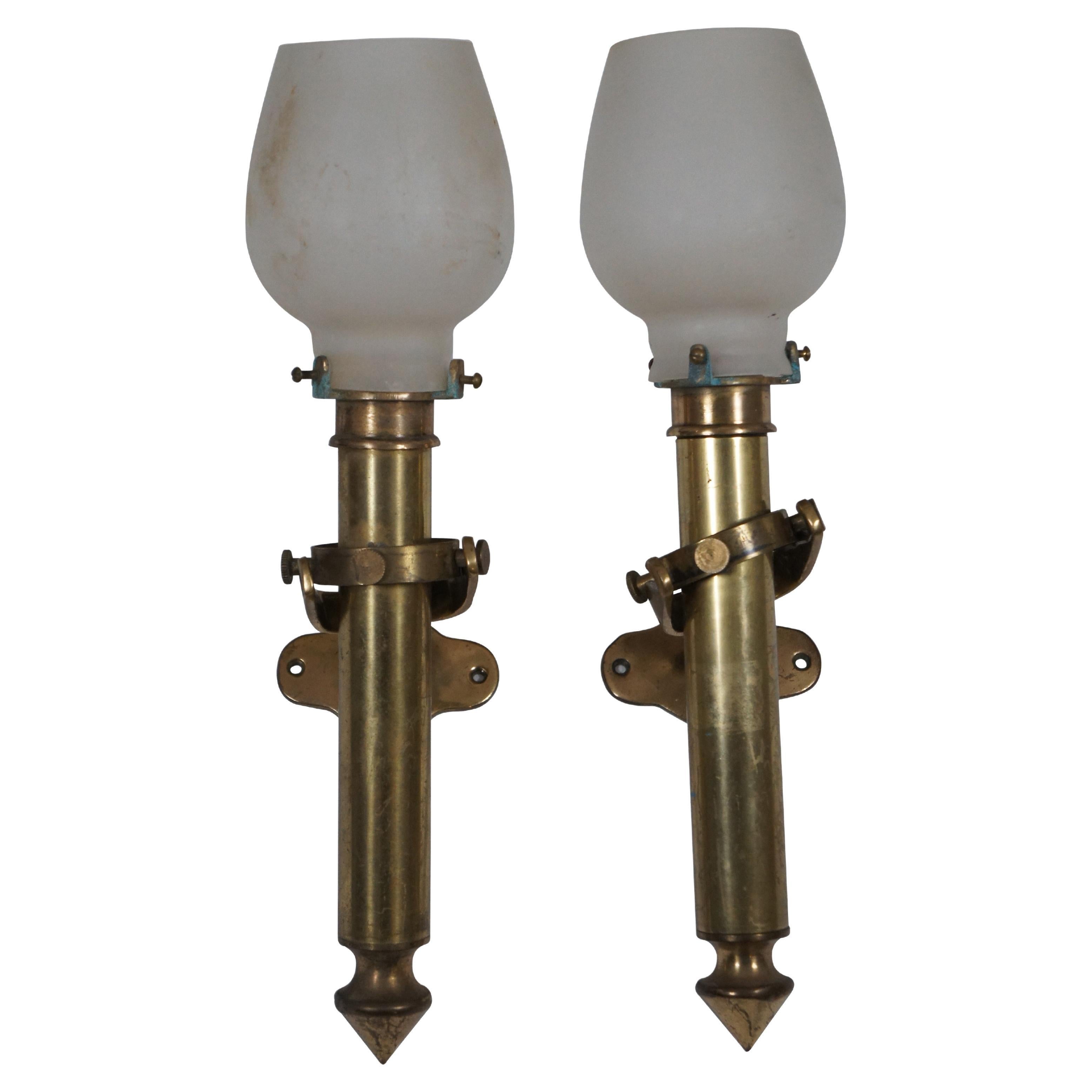 2 Antique Nautical Marine Brass Gimbal Swivel Hurricane Candle Holder Sconces  For Sale